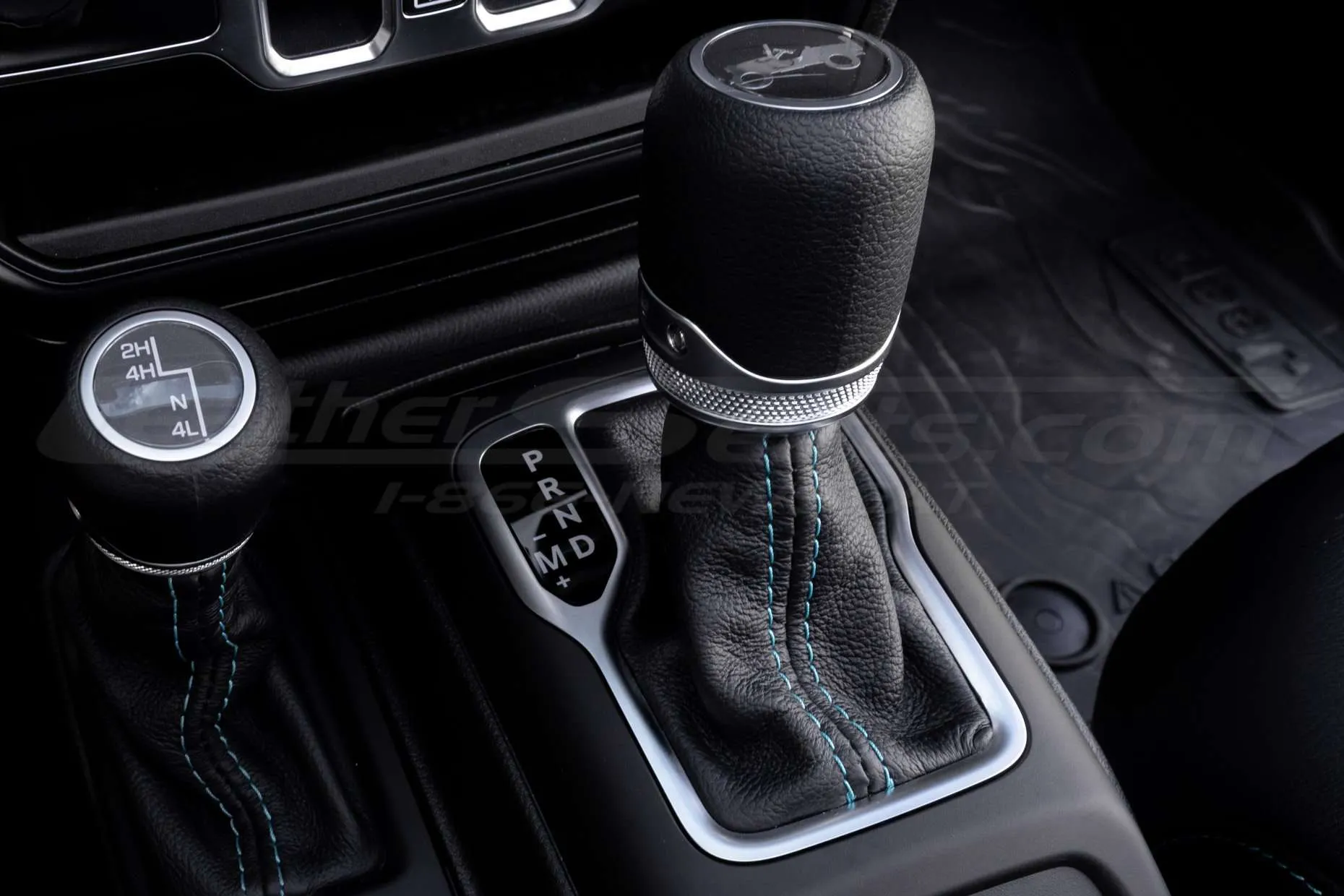 Automatic shifter with l custom leather boot close -up