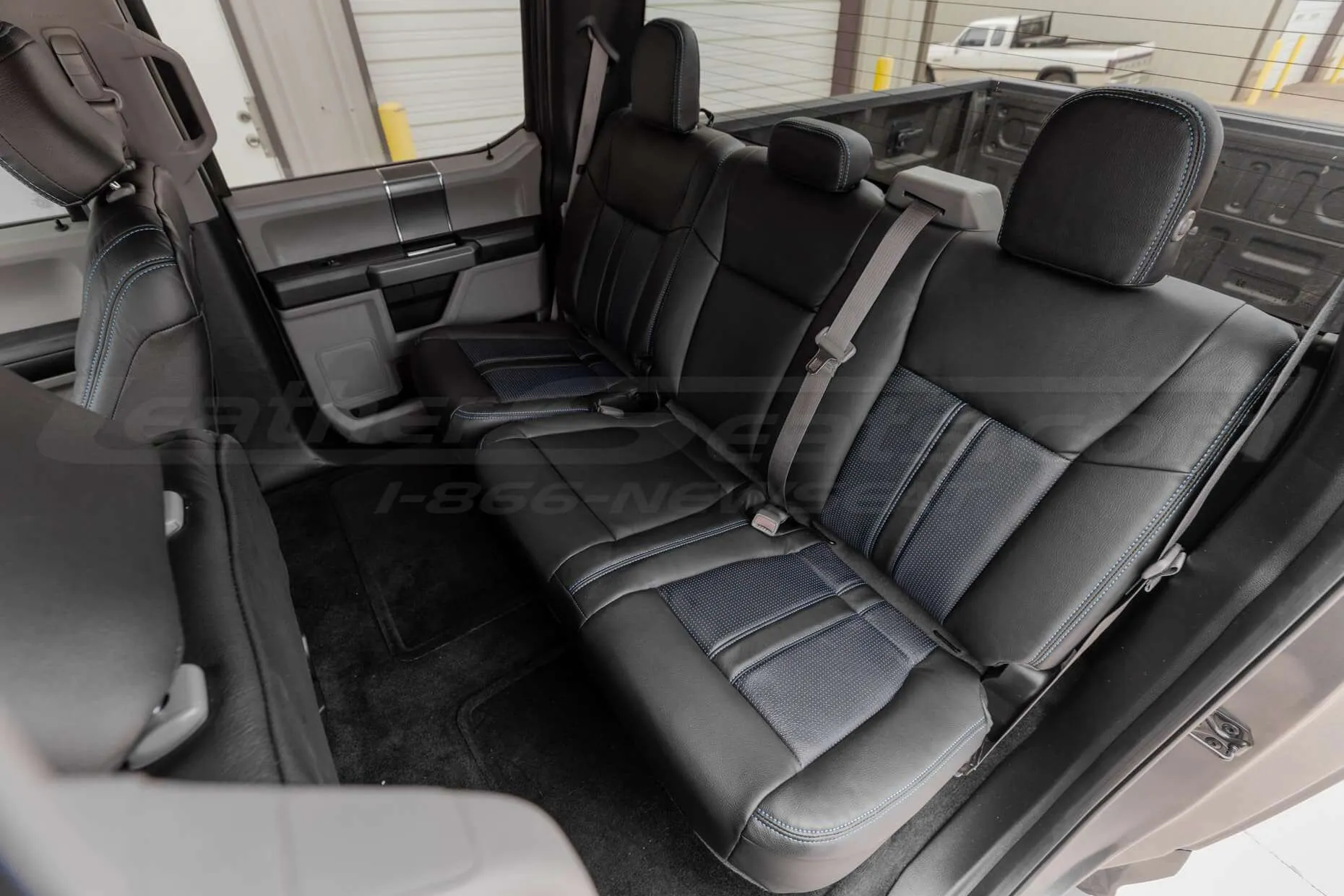 2015-2020 Ford F-150 with Black and Piazza Blue leather seats - Rear seats drover side