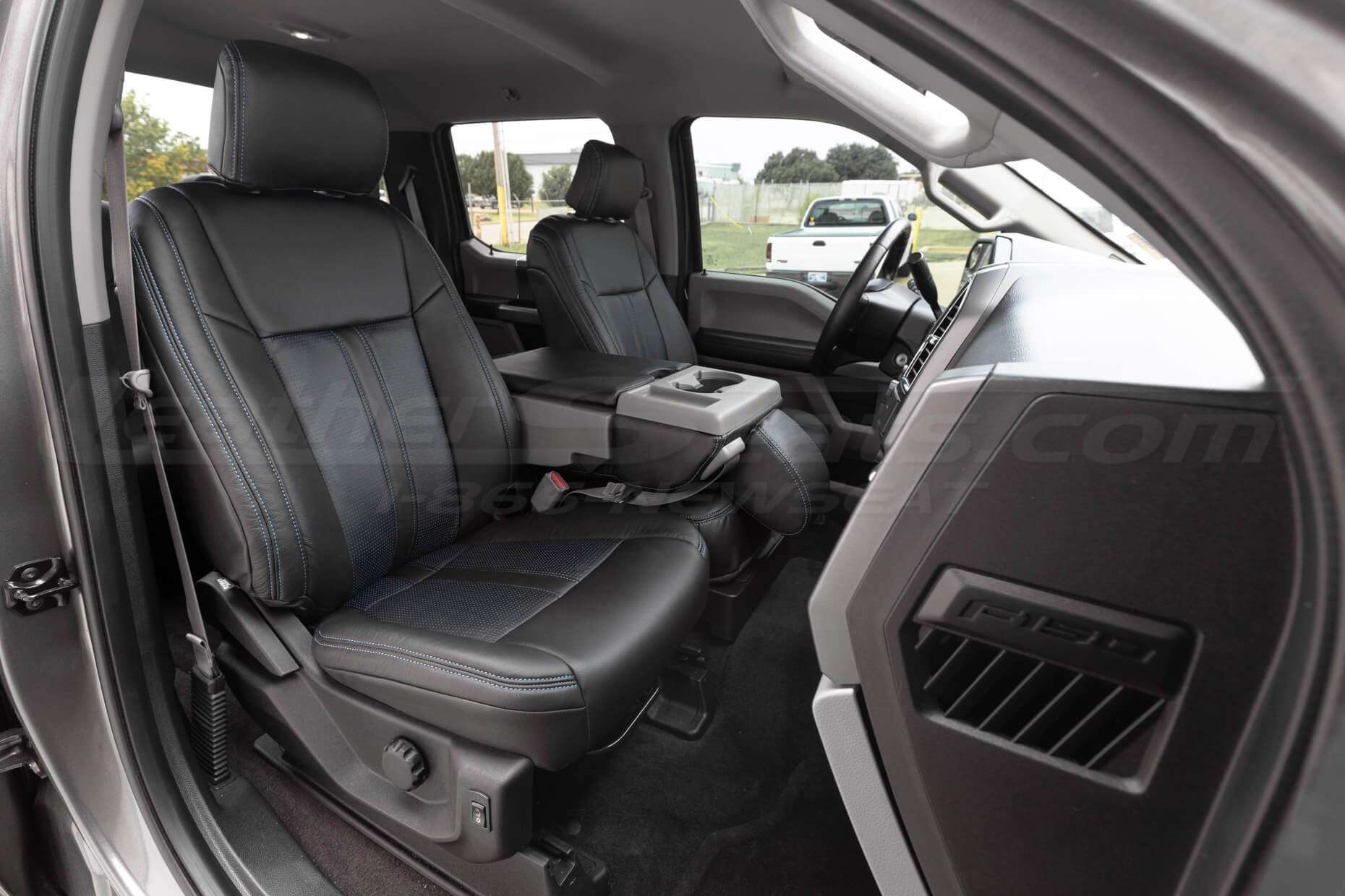 Jump seat folded down for installed leather seats with Ford F150