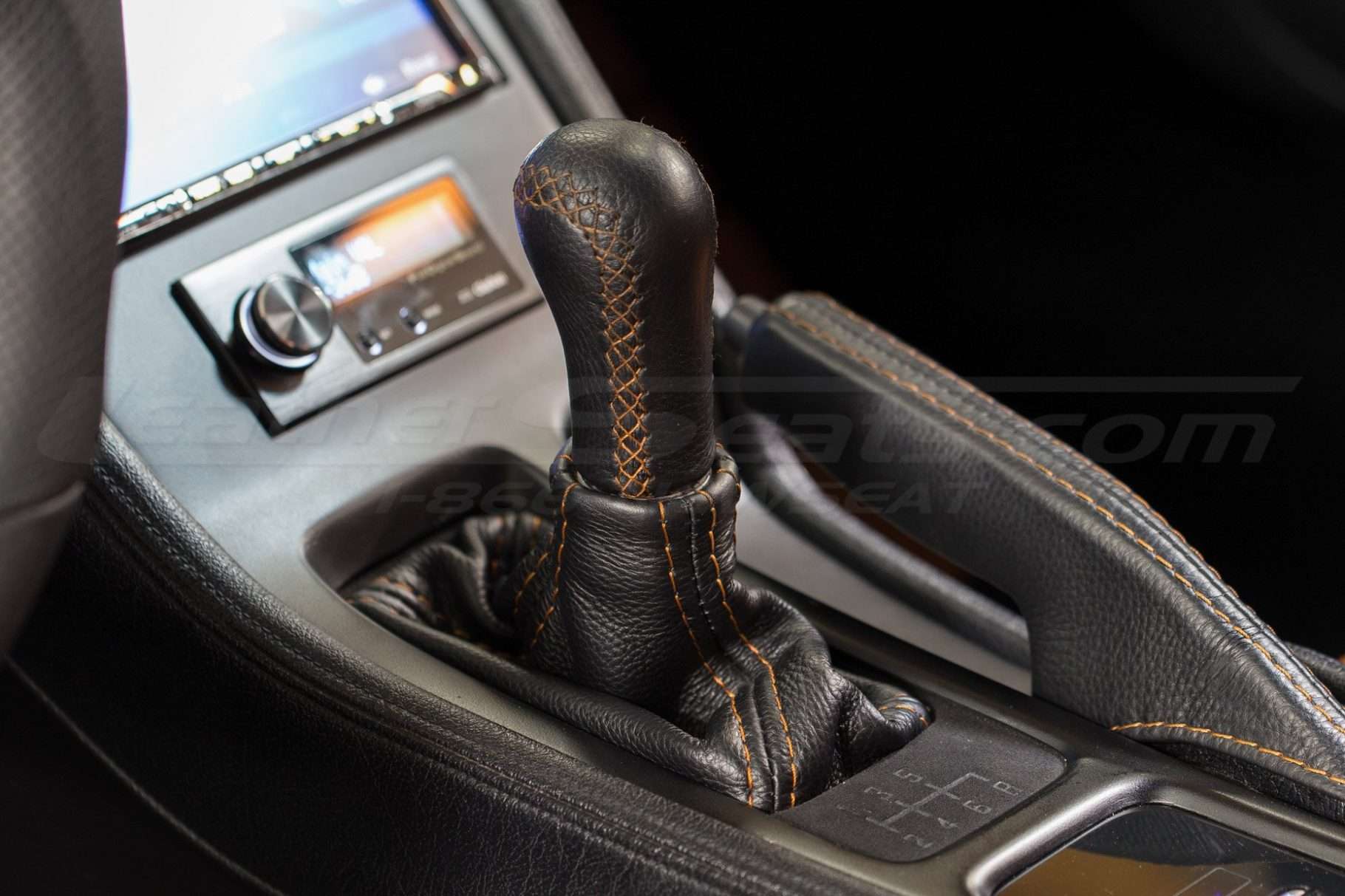 Installed Black leather shift boot with contrasting stitching for Acura NSX