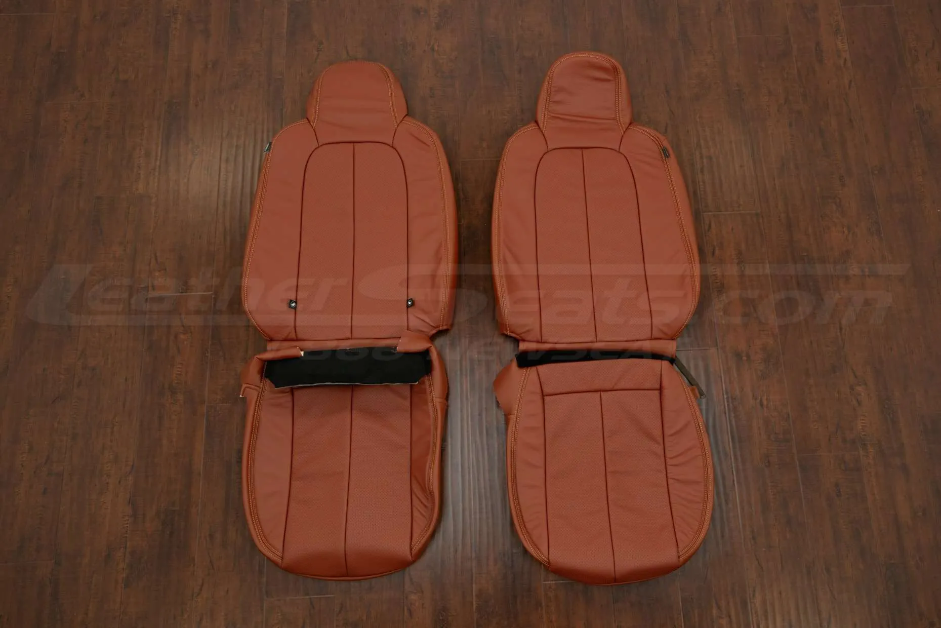 Mazda Miata leather seat upholstery kit - Mitt Brown w/ Perforated Inserts - Front seat upholstery