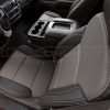 Top down view of front driver leather seat with coffee and bristol leather