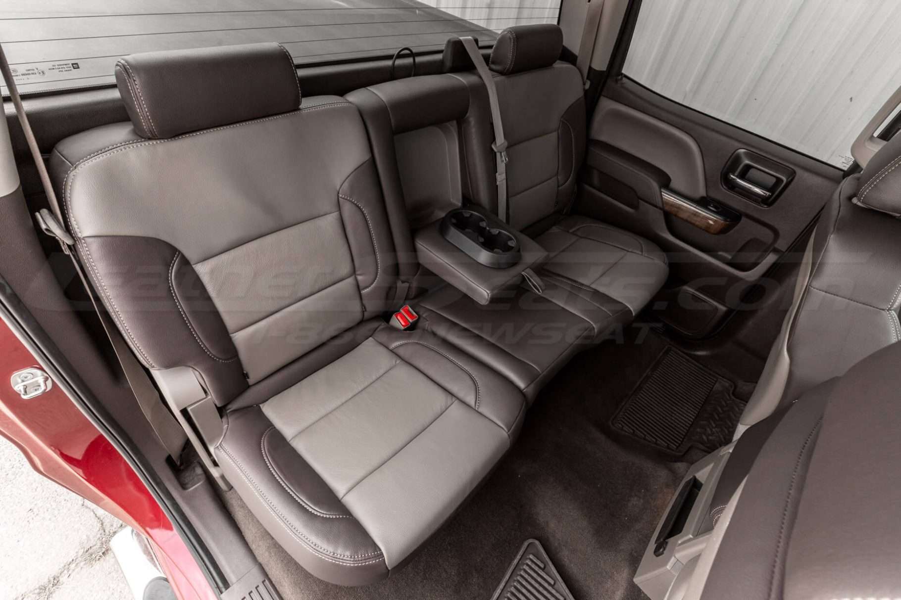 Rear seat view from passenger side with armrest/cup holder