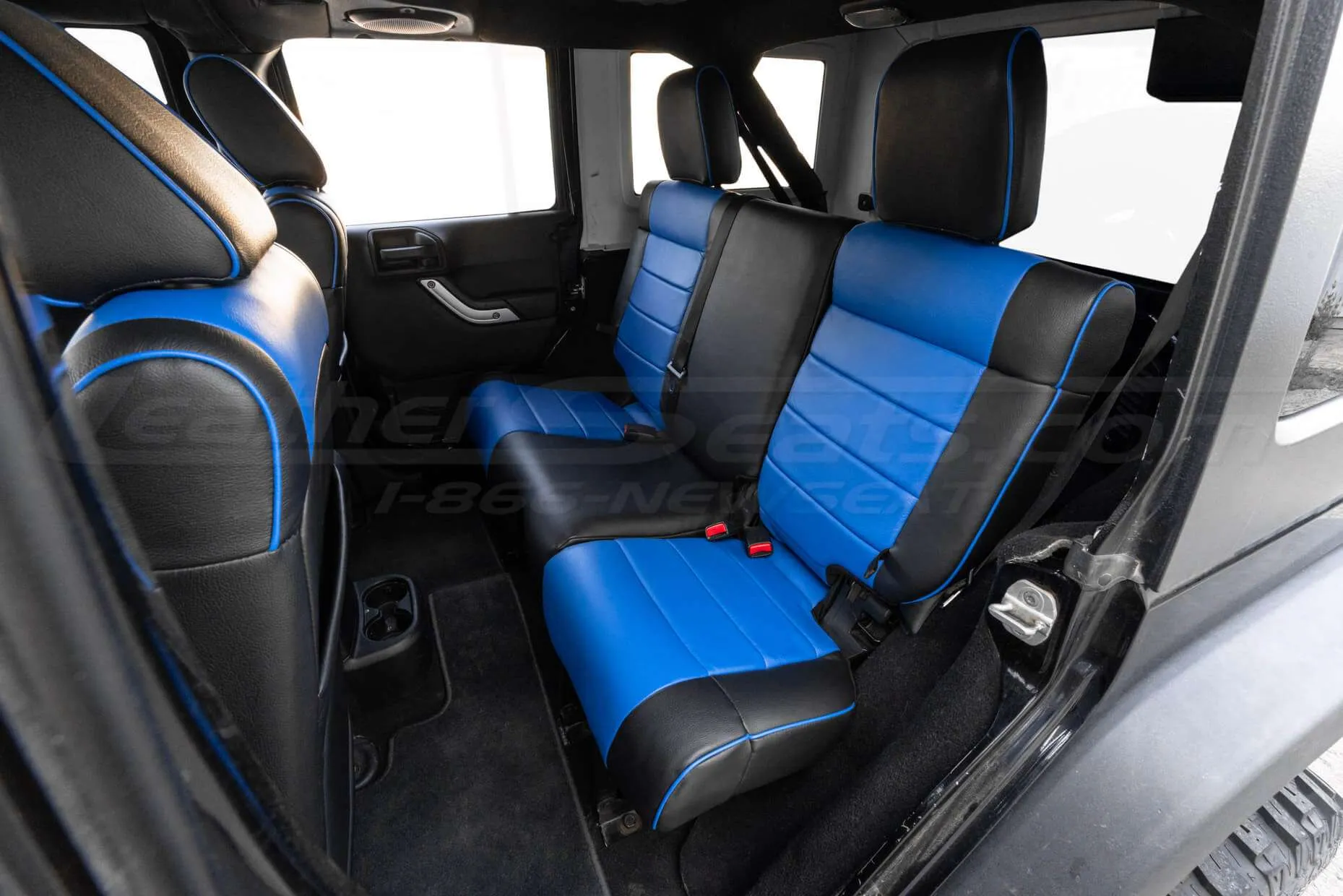 2013-2018 Jeep Wrangler JK Installed Custom Leather Seats - Rear seats from driver's side