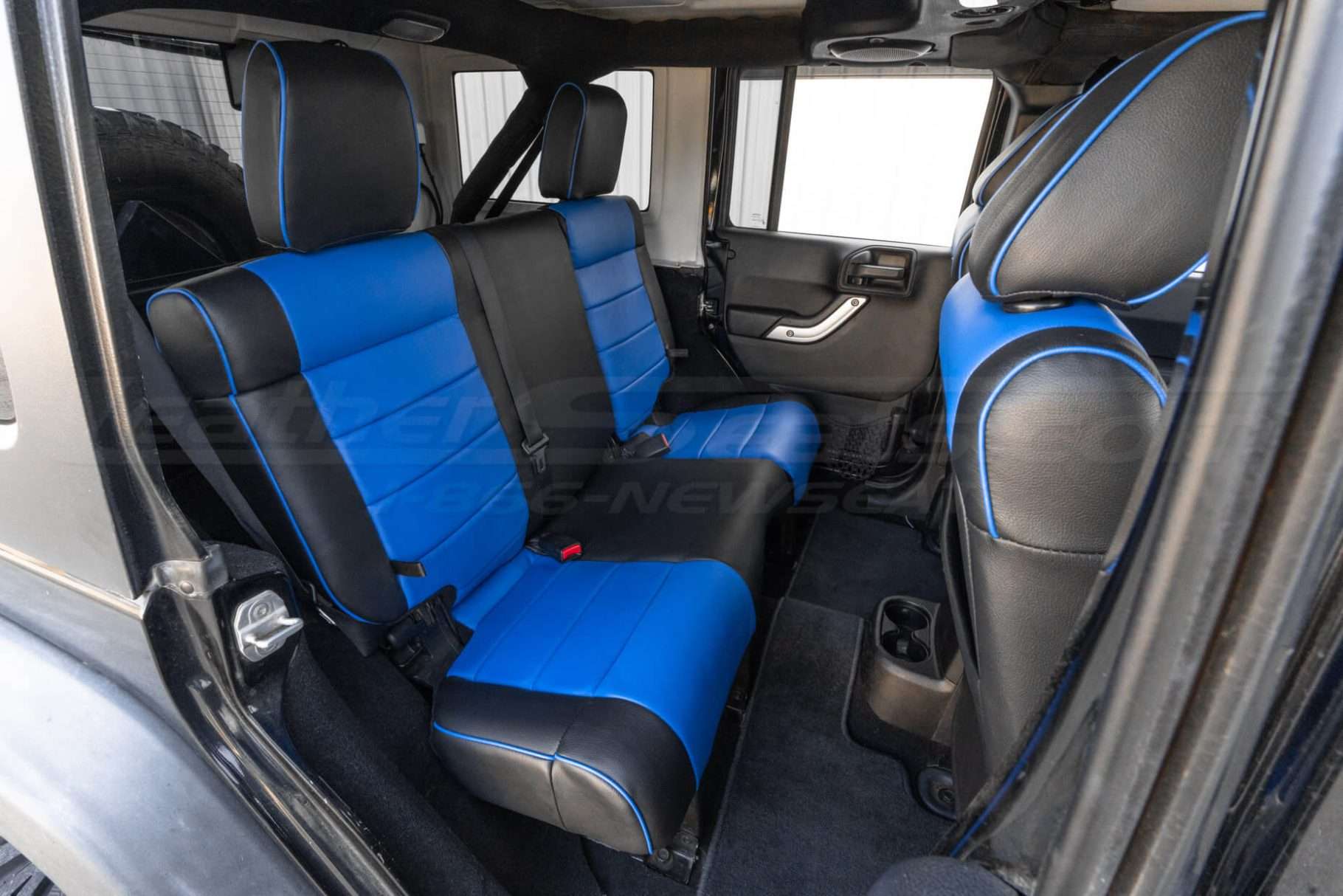 Black and Cobalt Blue Jeep Wrangler Leather Seats - Rear seats with Piping