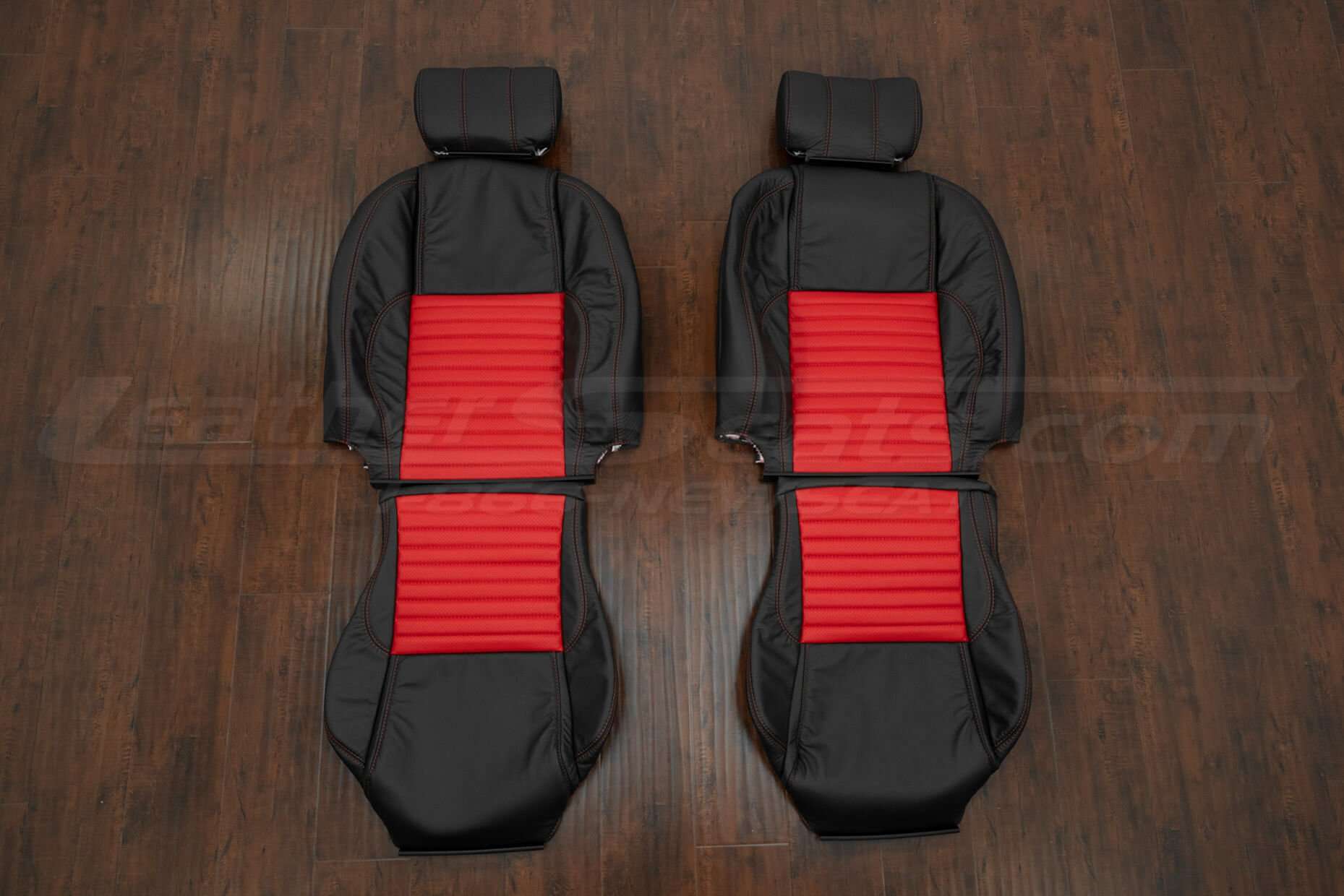2002-2005 Ford Thunderbird Leather Seat Upholstery Kit - Black/Bright Red - Front seat upholstery