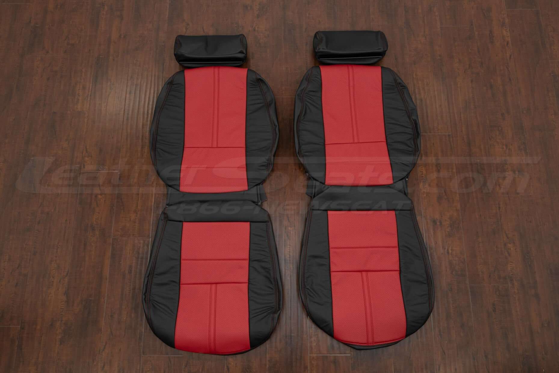 1988-2002 Chevrolet Camaro Coupe Leather Seat Interior Kit - Black/Red - Front seat uphosltery