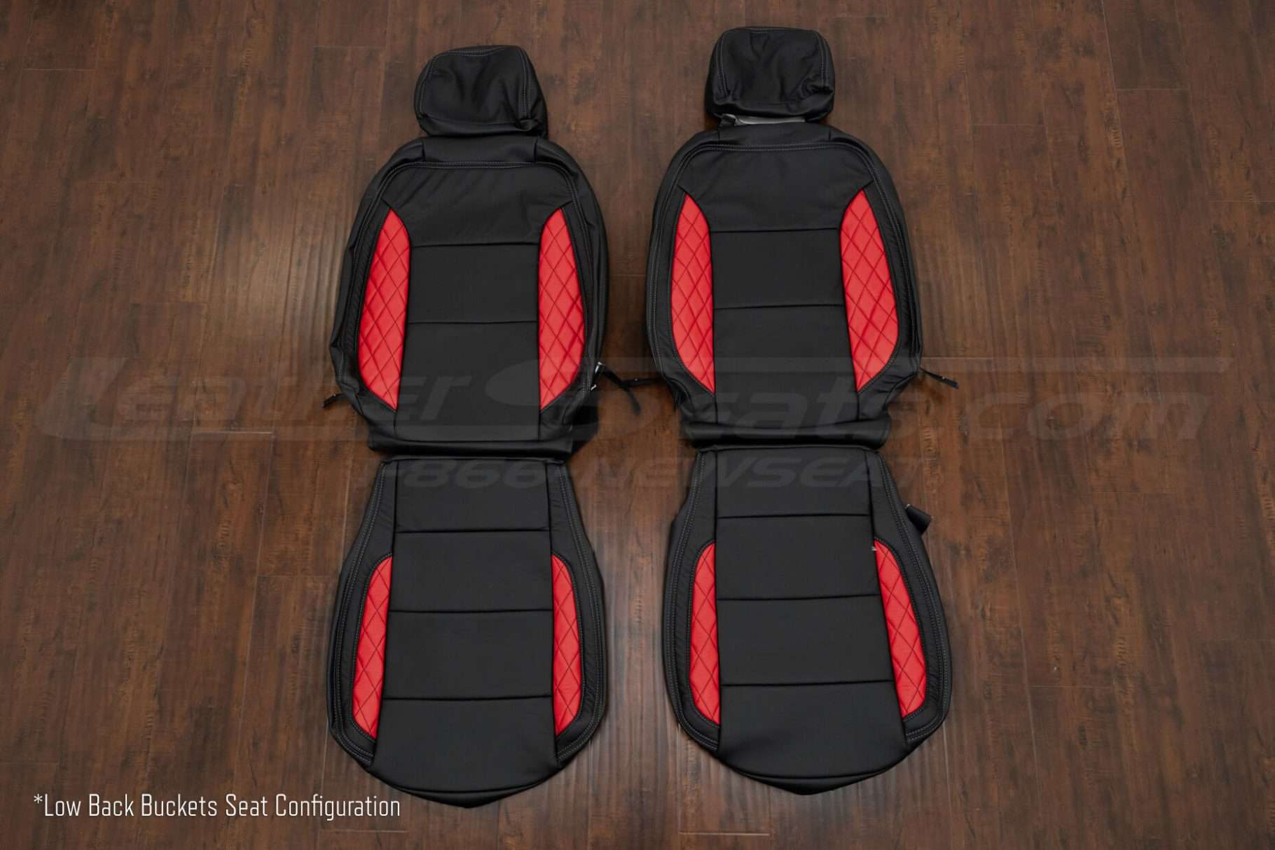 2019-2024 Chevrolet Silverado 1500 Leather seat upholstery kit - Black/Bright red - Front seat upholstery for /Low Back Buckets