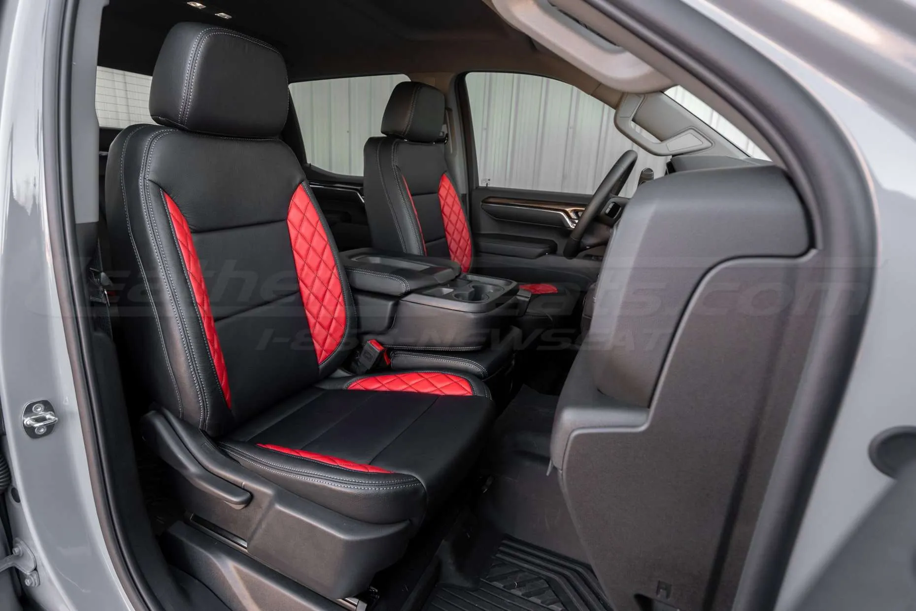 Chevrolet Silverado front passenger seat with custom two-tone leather seats