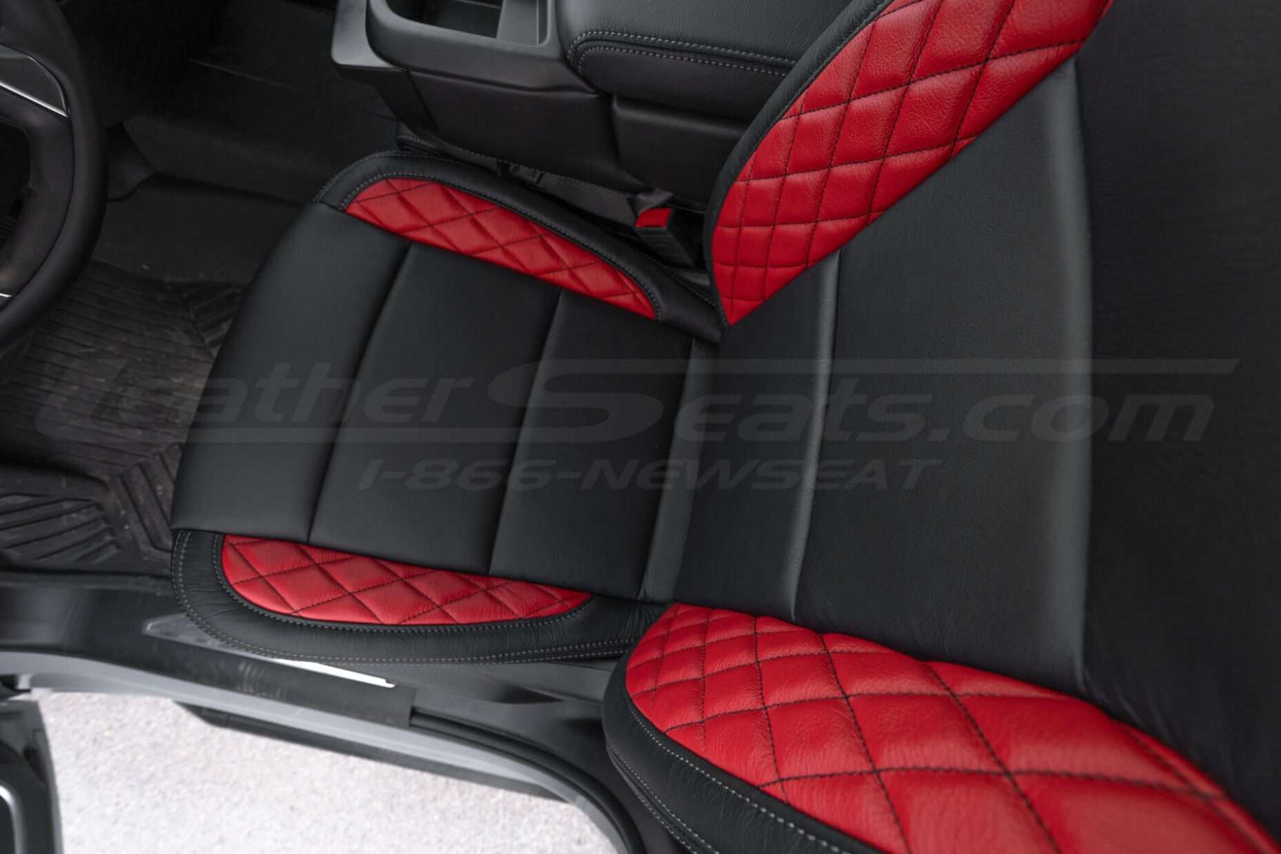 Top-down view of front driver seat showcasing CNC Stitched Wings