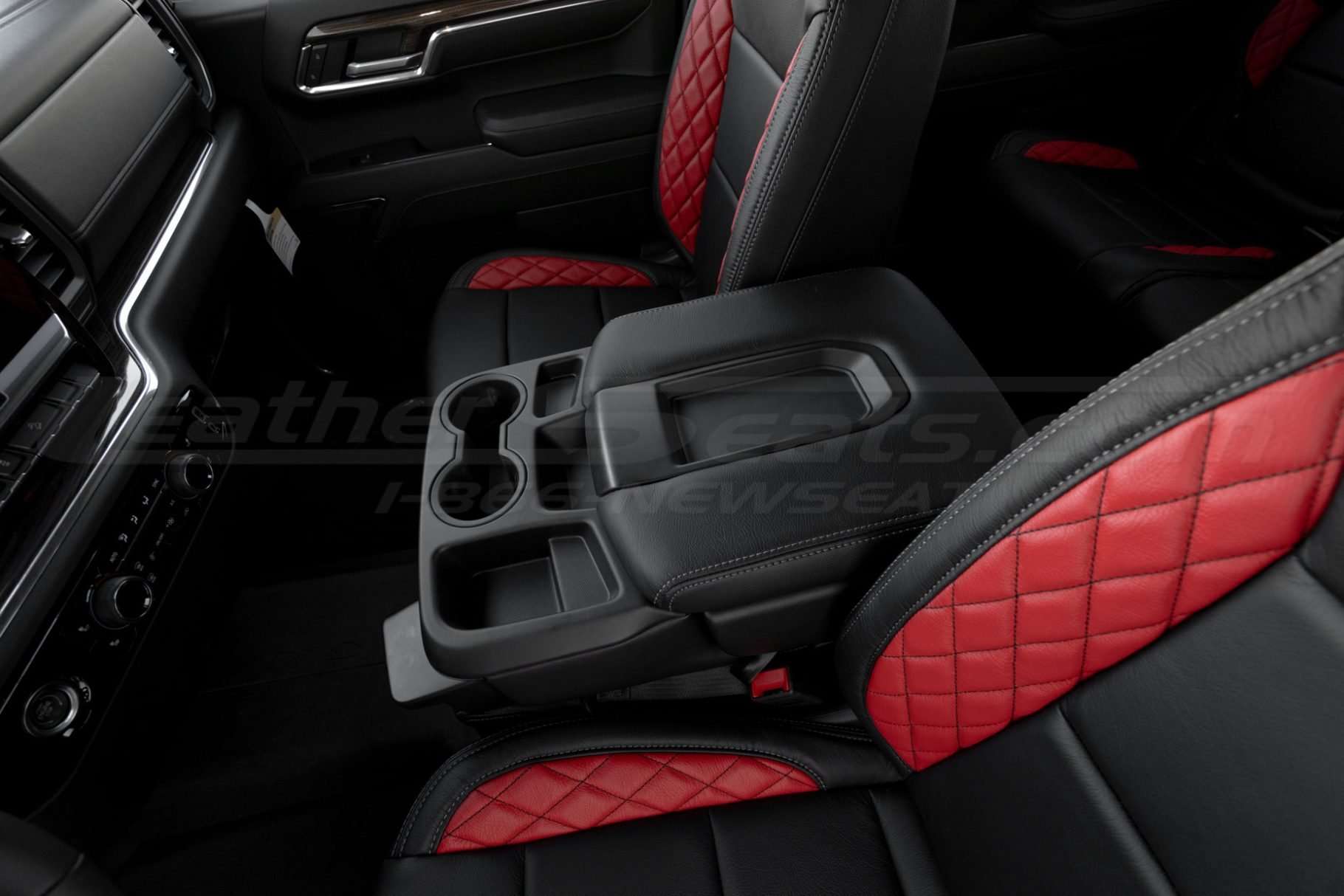 Custom leather console lid cover for Chevrolet Silverado with 40/20/40 seat configuration