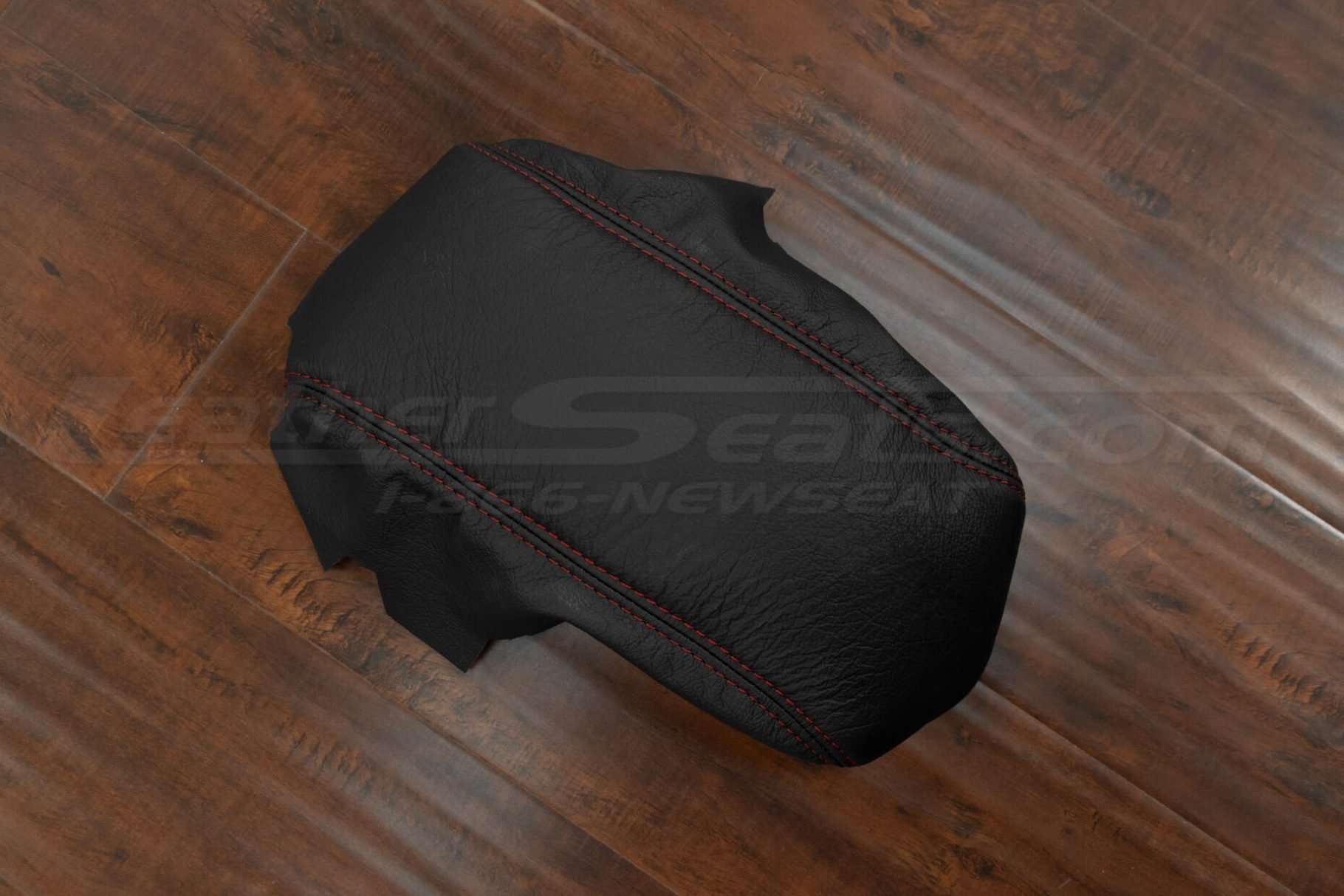 Top downs ide view of Black leather console lid upholstery for PontiacGTO