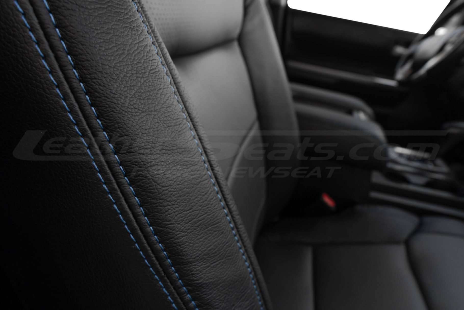 Contrasting Cobalt double-stitching close-up