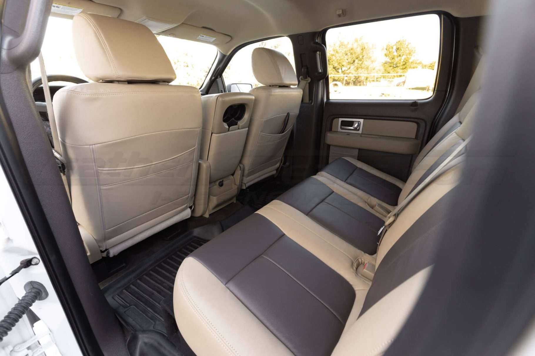 MAP pocket view on aftermarket ford f-150 installed upholstery