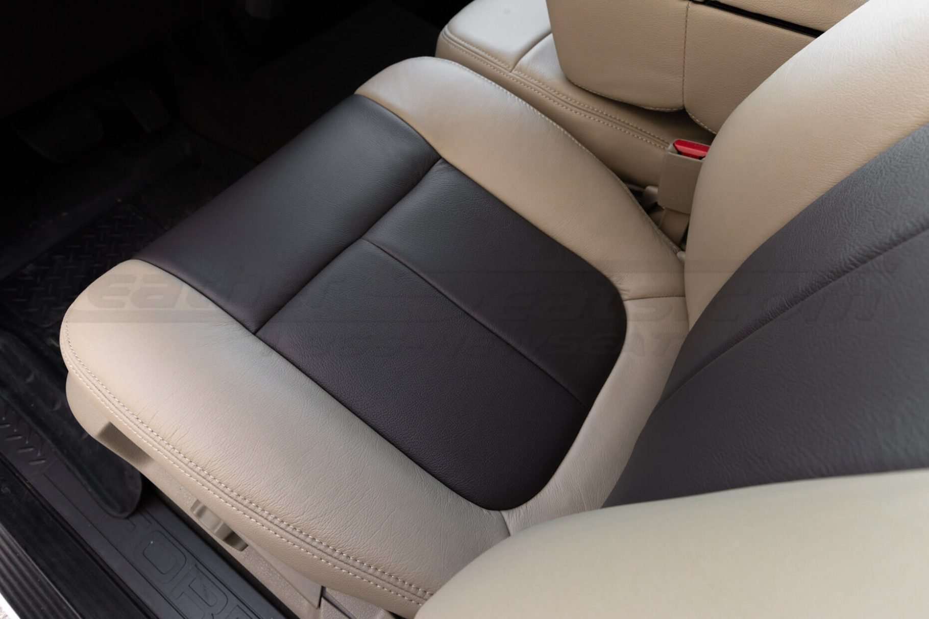Top down view of Ford F-150 driver leather seat - Java seat cushion