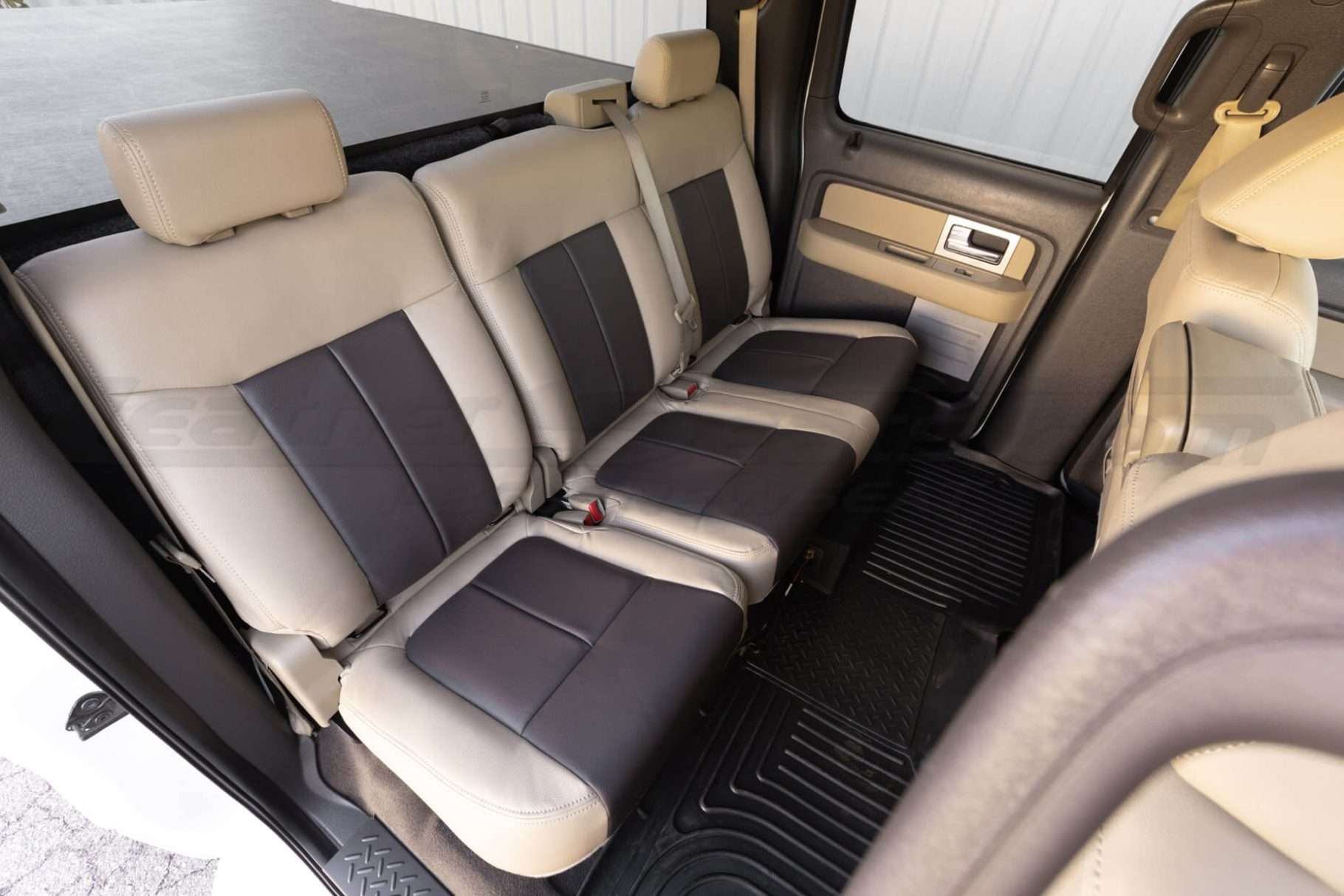 2009-2014 Ford F-150 with installed Sandstone and Java leather seats - Rear seats passenger side