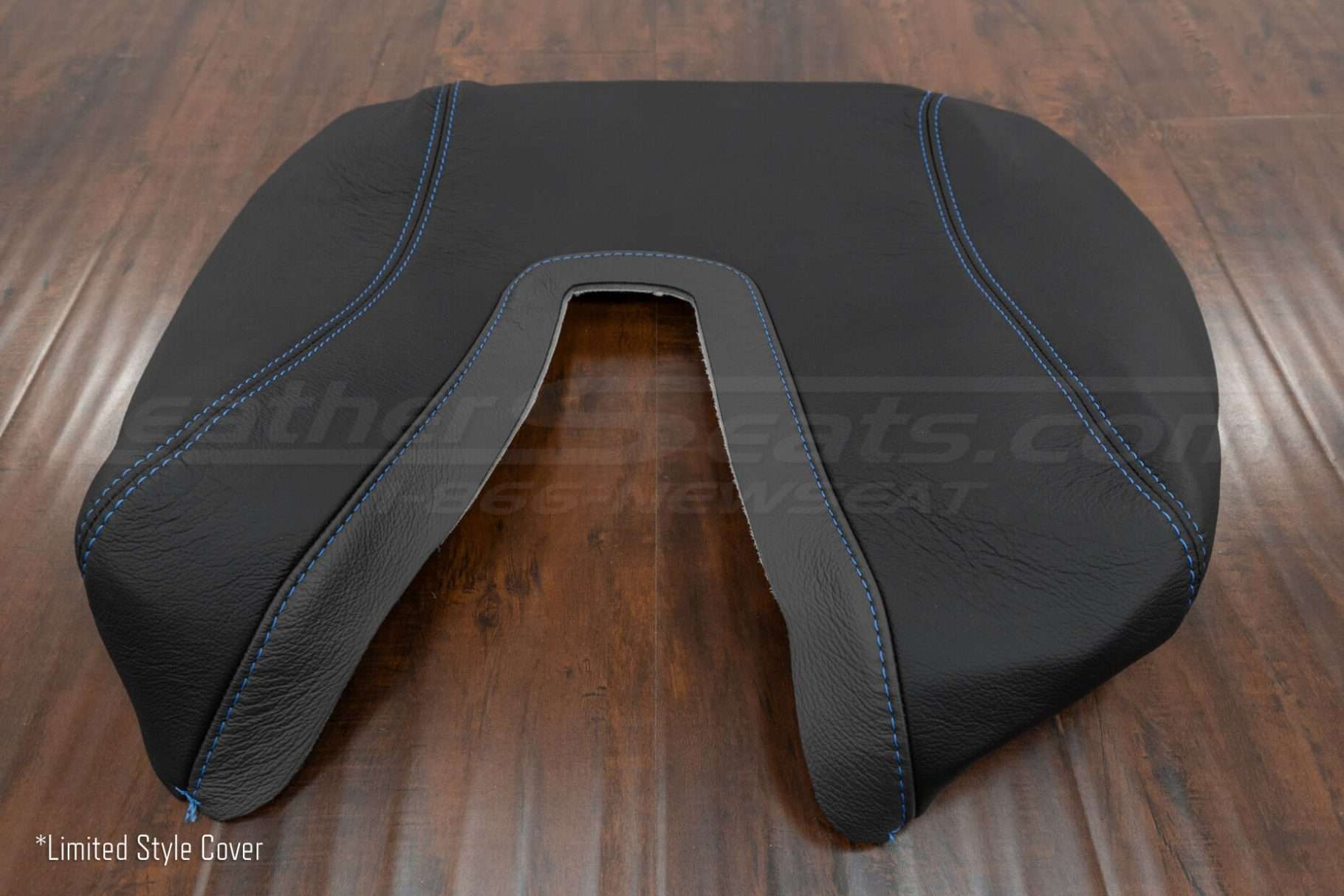 Flat on view of Toyota Tundra Limited console lid cover upholstery in Black and Graphite