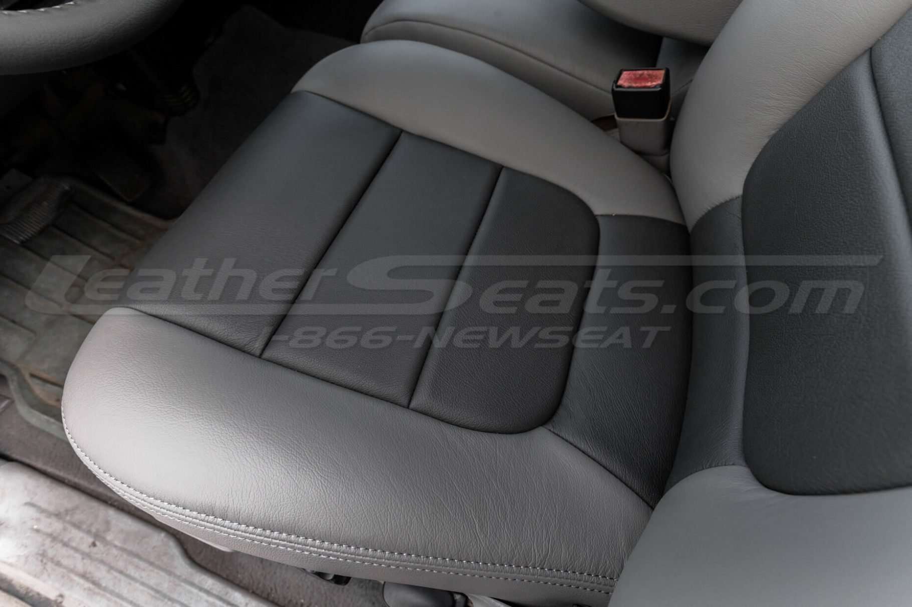 Stone and graphite installed leather texture on seat cushion