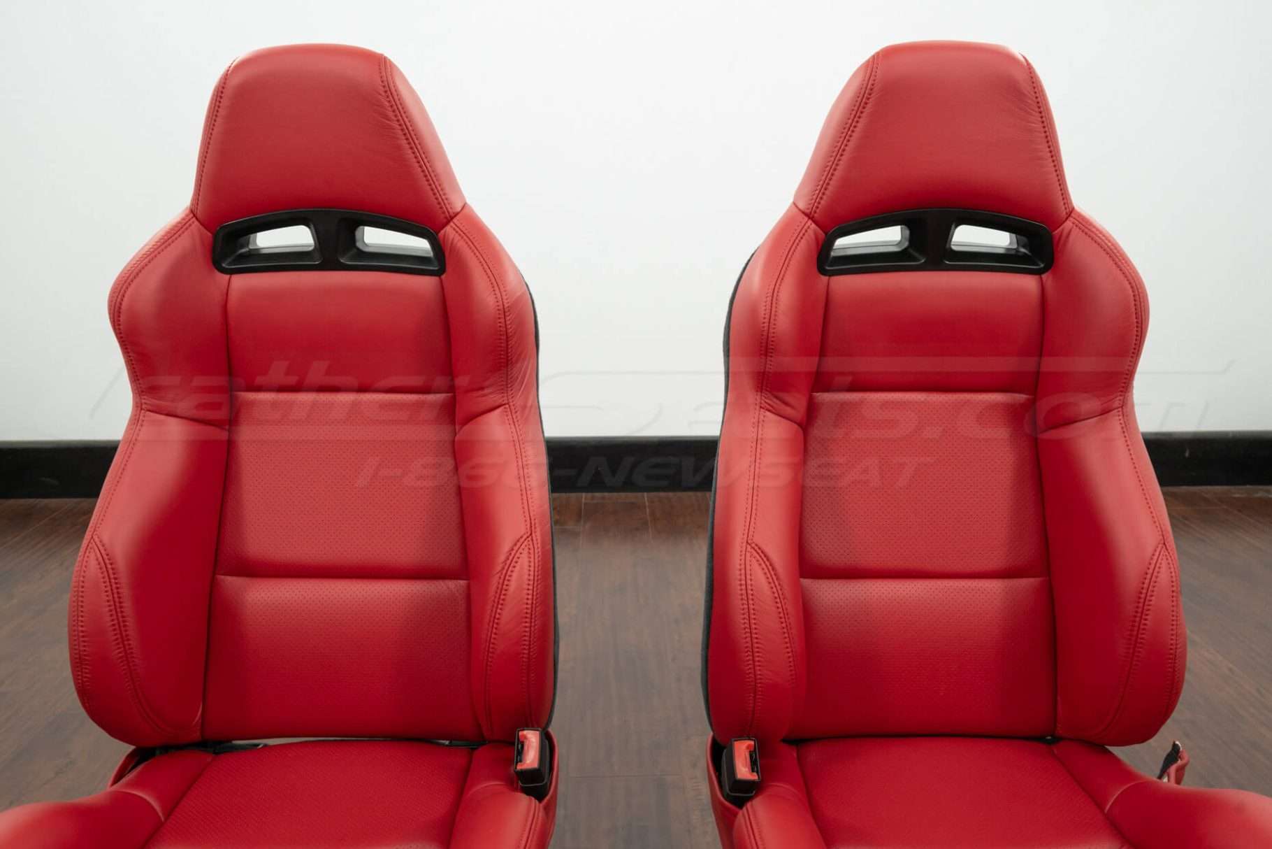 Installed leather backrest sections for Dodge Viper in Ecstasy Red leather
