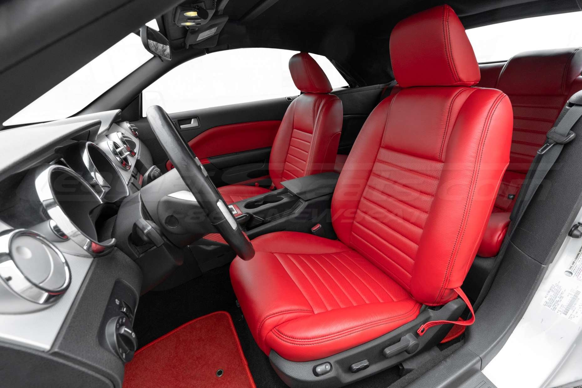 2005-2009 Ford Mustang custom Bright Red leather seats with Black stitching