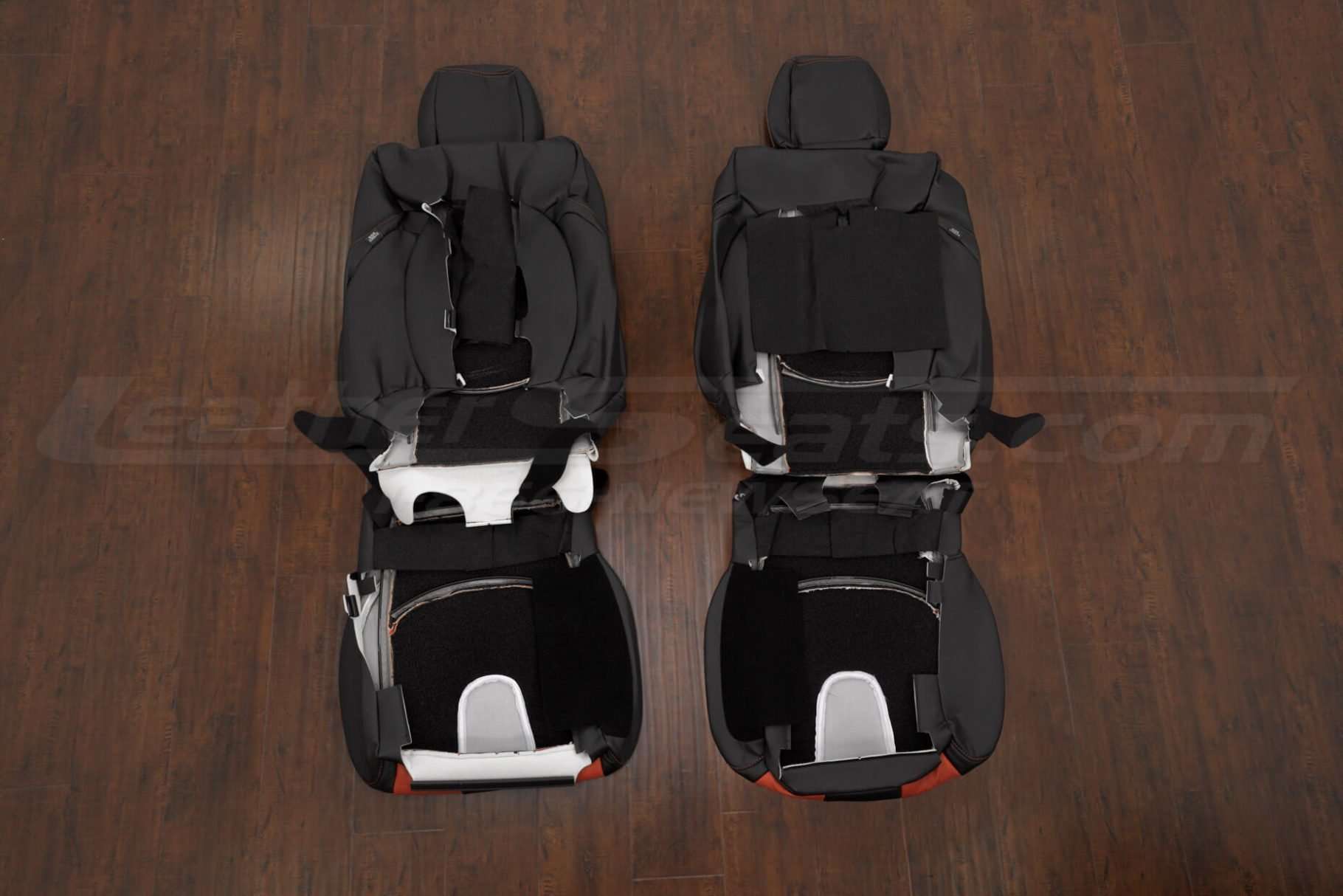 Back view of front sat upholstery