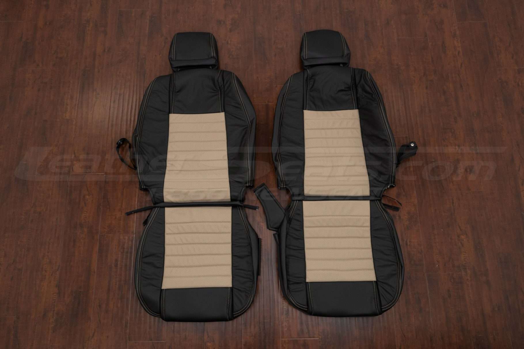 2005-2009 Ford Mustang Convertible Aftermarket Custom Leather Seat Kit - Black/Sandstone - Front seat upholstery