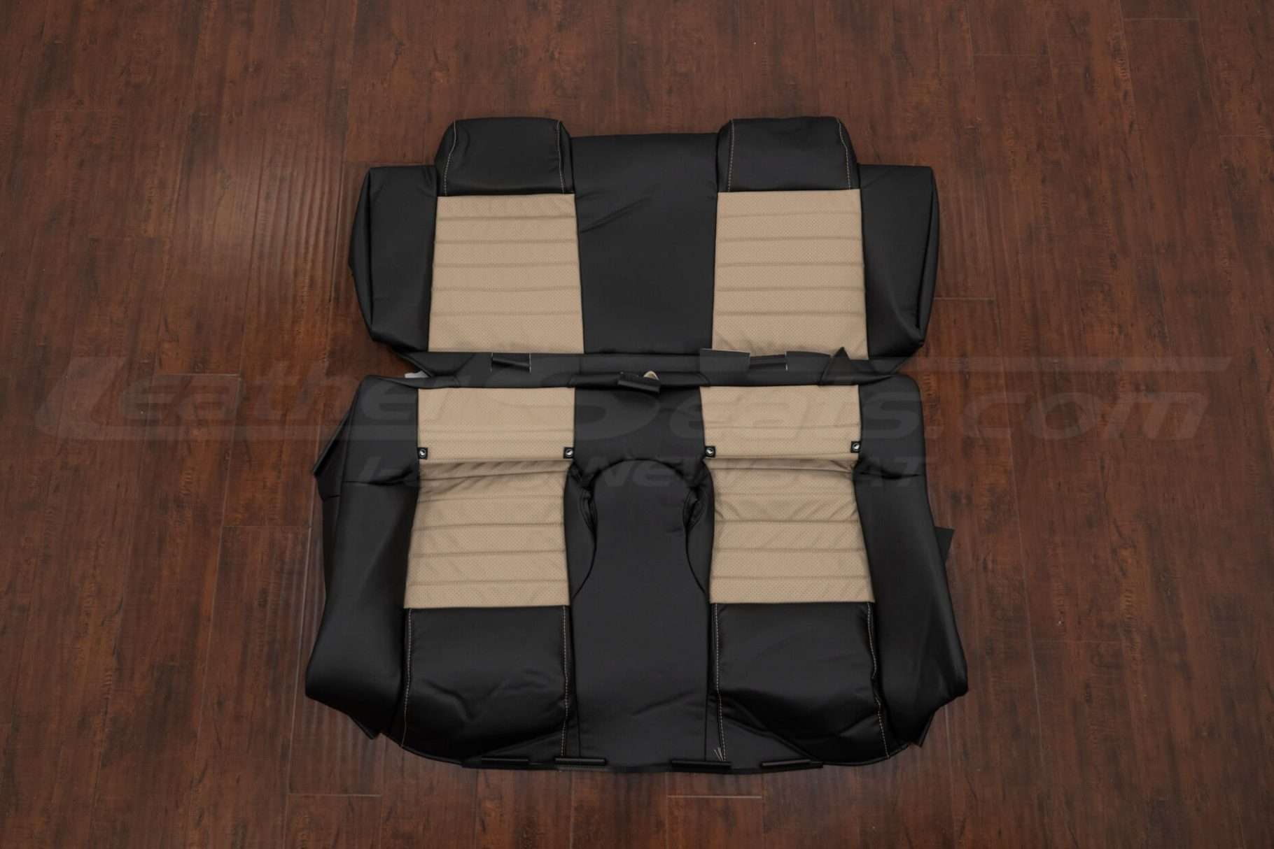 Ford Mustang Convertible Leather Seat Upholstery Kit - Black/Sandstone - Rear seat uphosltery