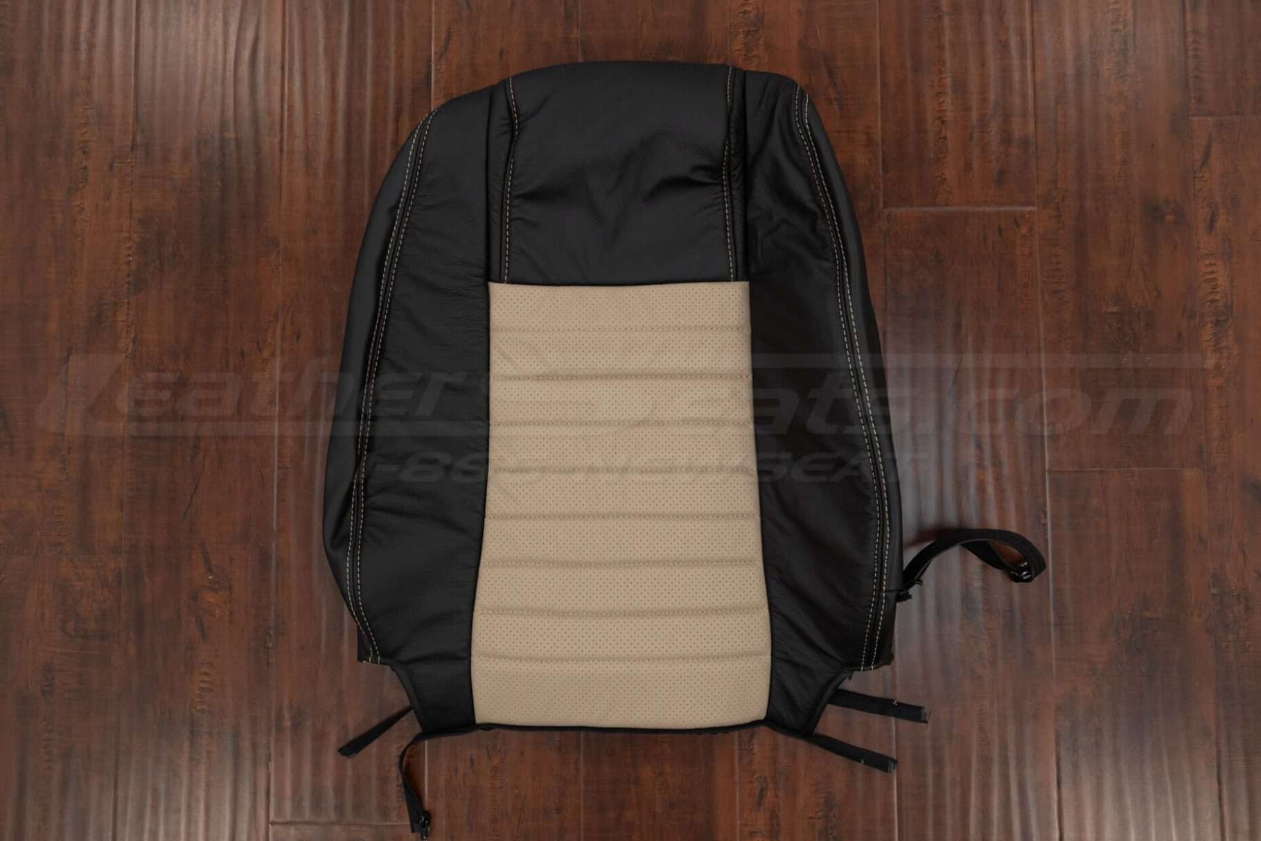 Ford Mustang Leather Backrest Upholstery in Black & Sandstone with Perforated Inserts