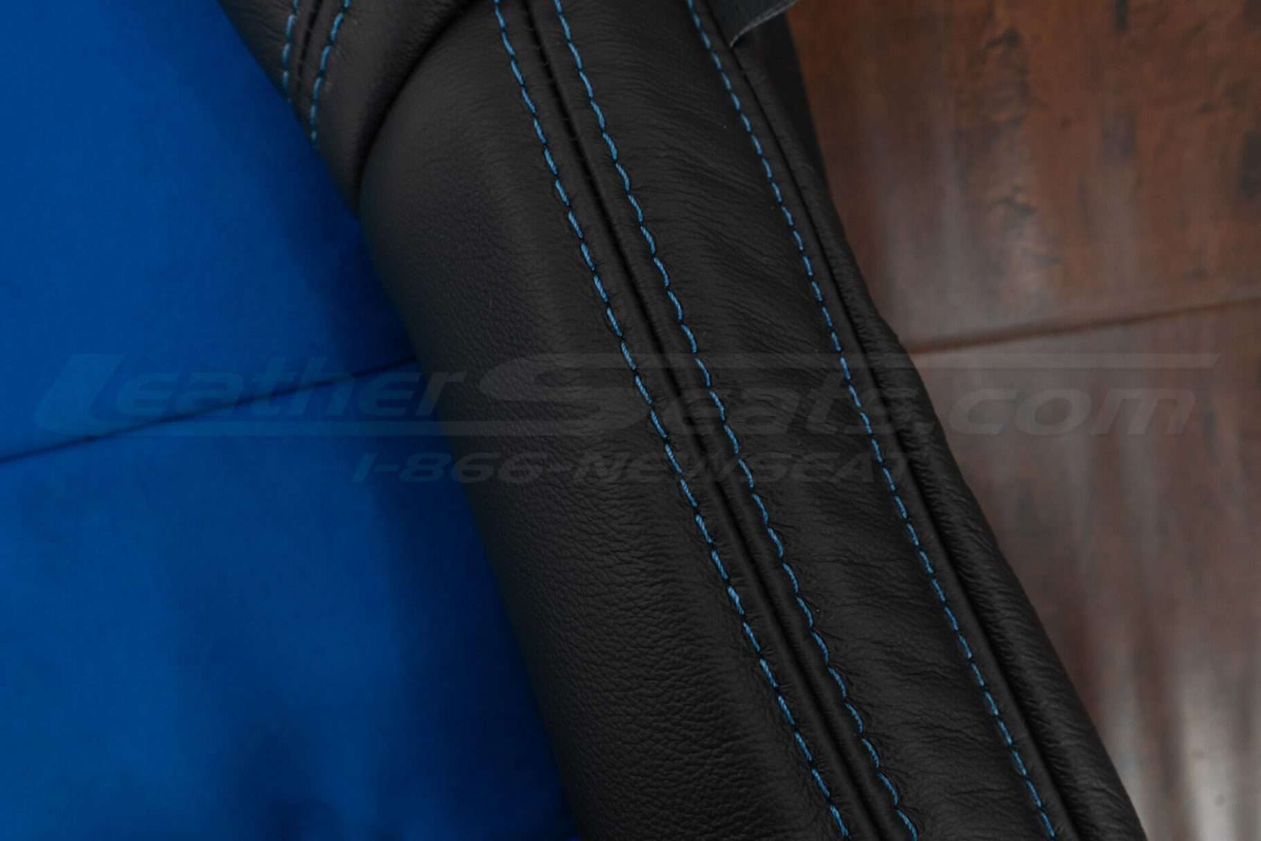 Cobalt stitching on Black leather