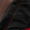 Bright Red double-stitching on Black leather