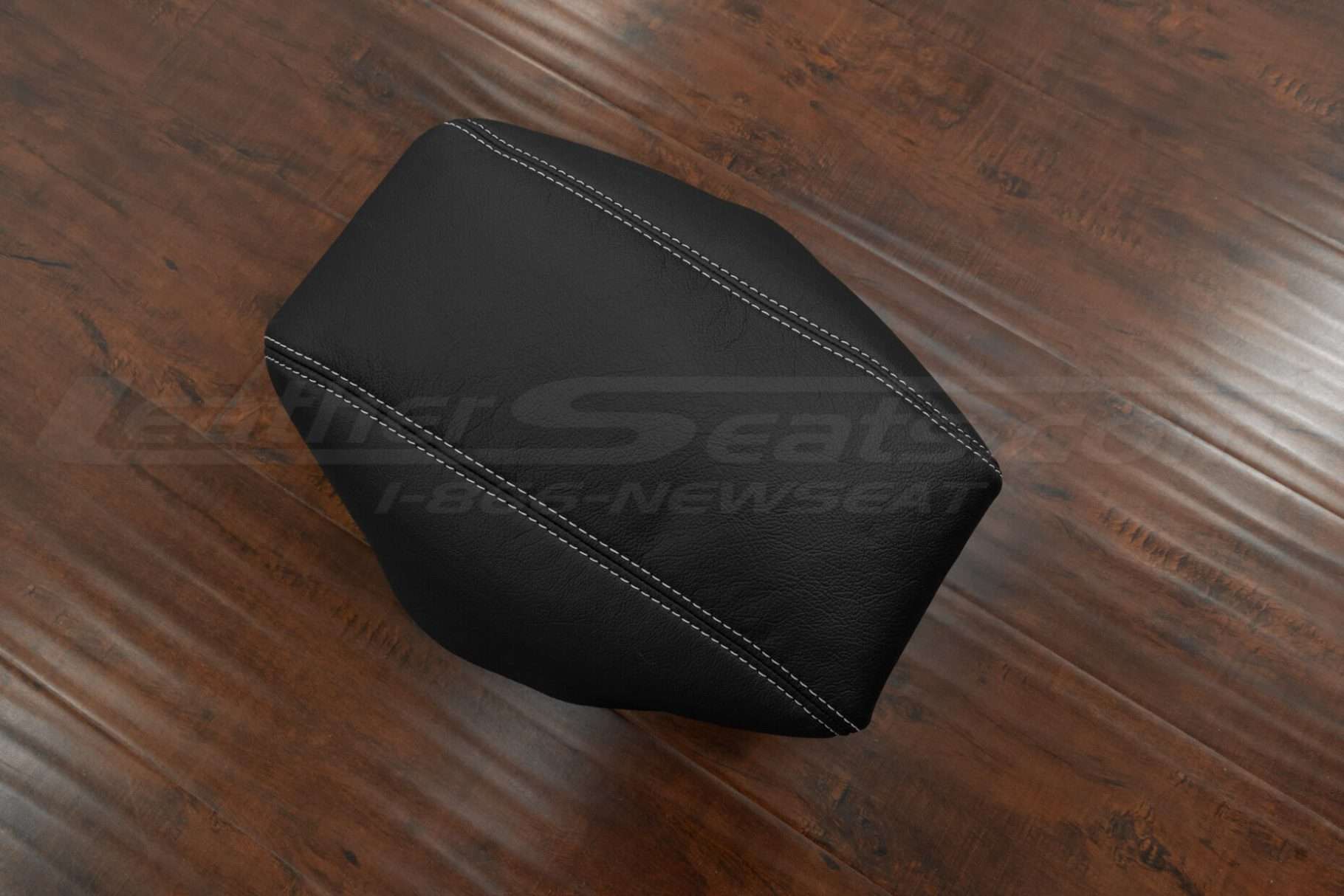 Alternative top-down view of leather console lid cover upholstery