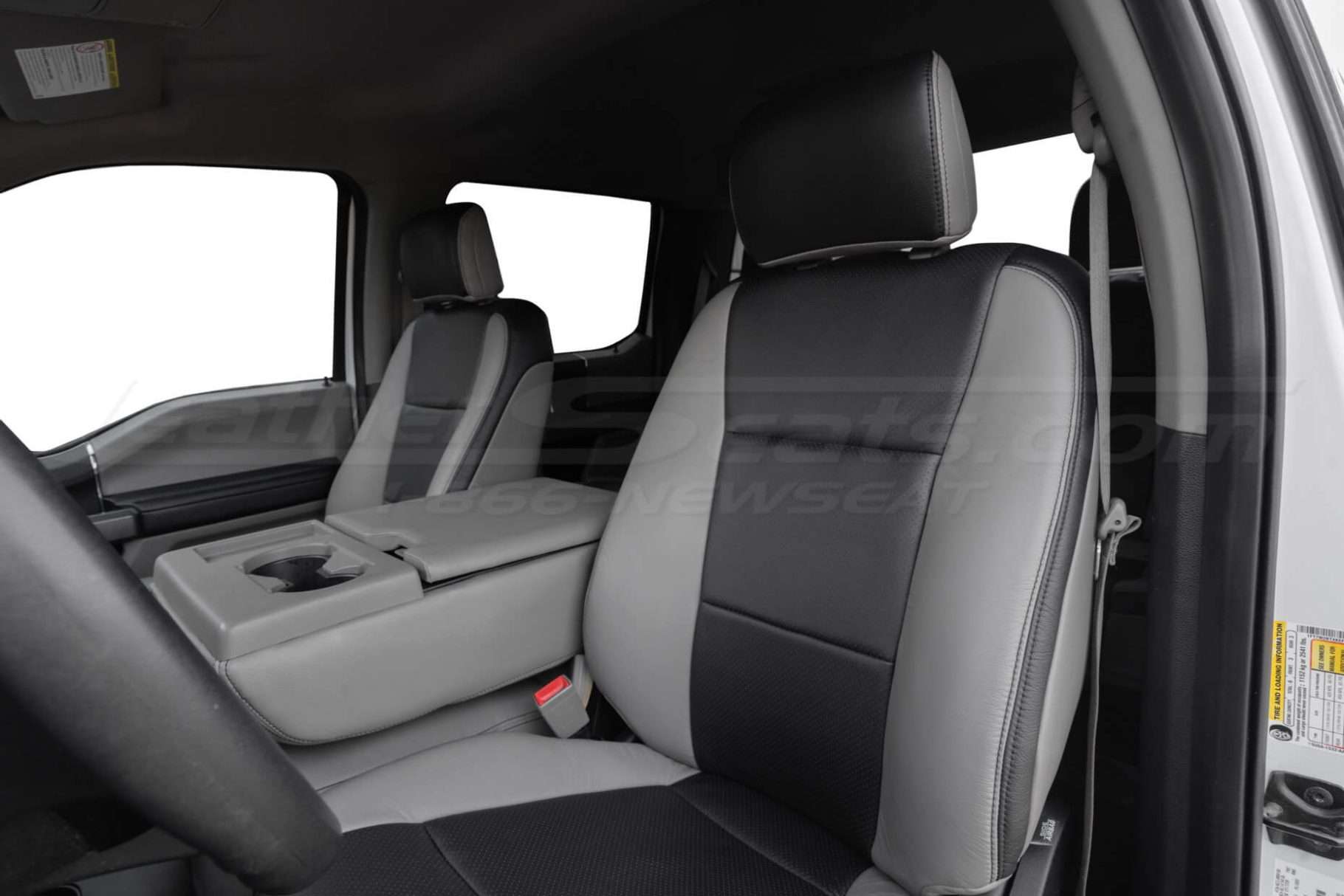 Front backrest section and above of two-tone leather uphosltery