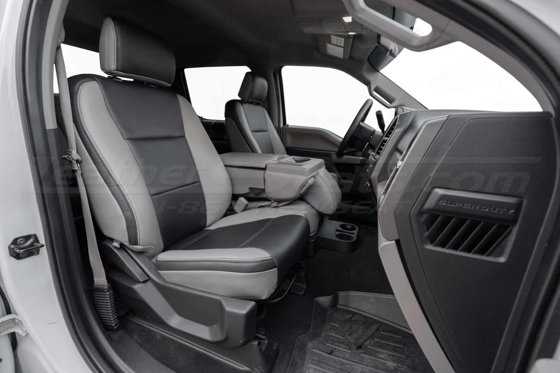 2017-2022 Ford F-250/350/450 Cutstom two-tone leather seats in Stone and Black - Front passenger seats installed