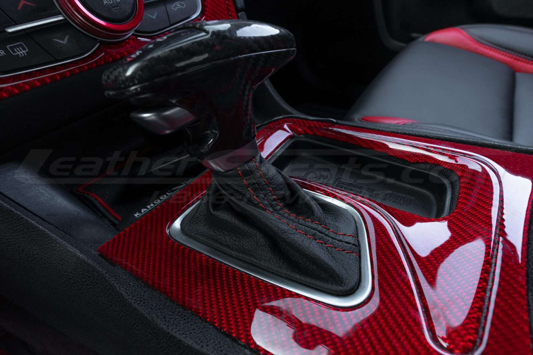 Dodge Charger Automatic shift boot in Black leather with Red stitching
