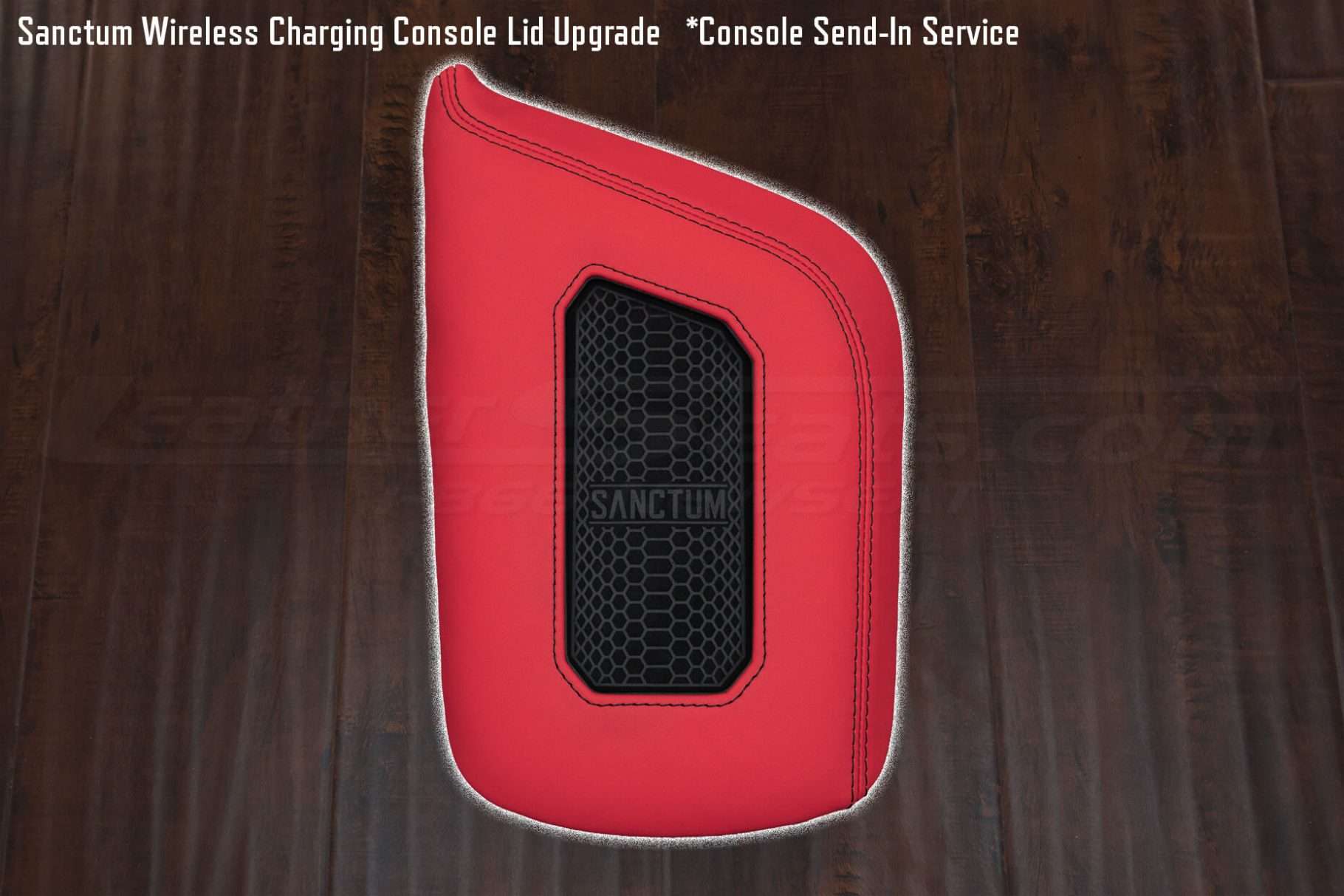 Sanctum wireless charging console lid for c7 corvette, flat-lay product photo