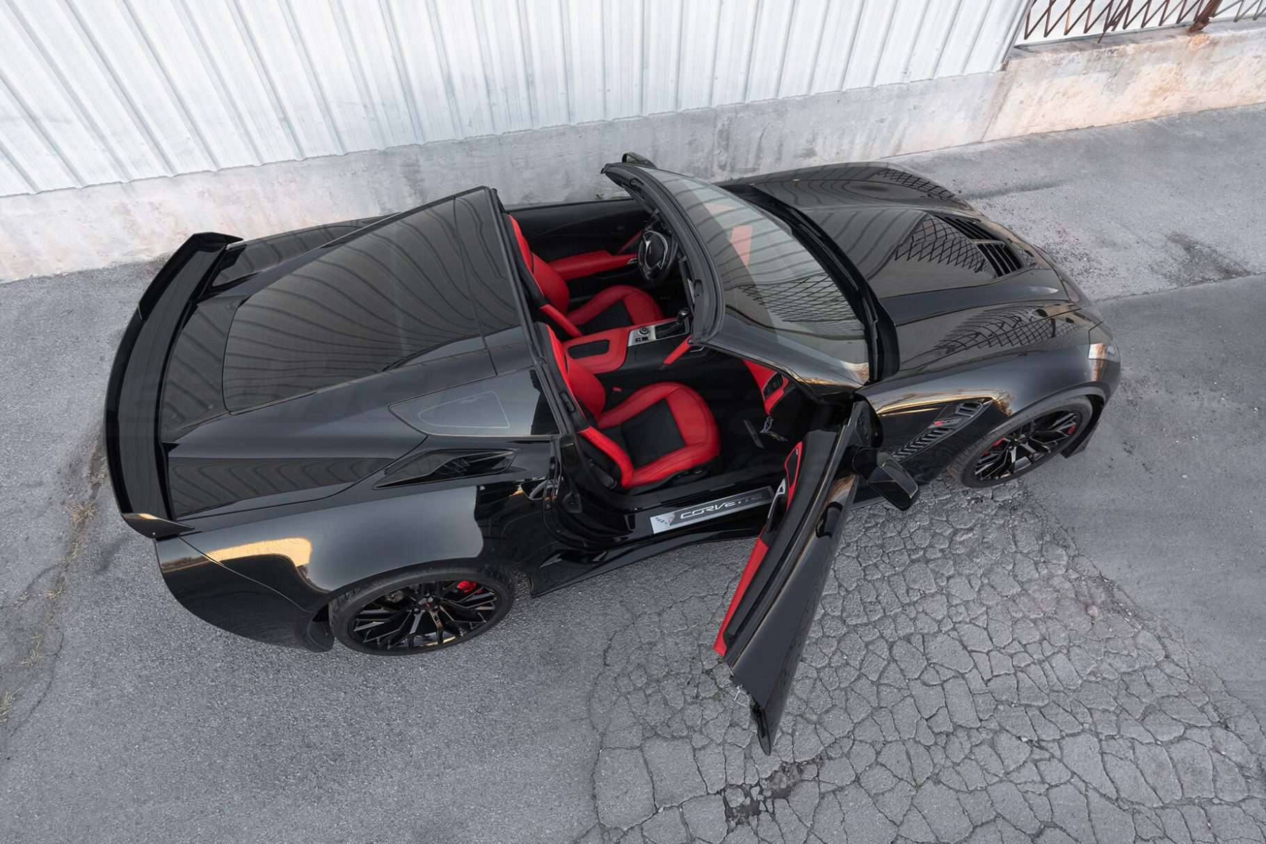 C7 corvette convertible top view of leather interior upholstery