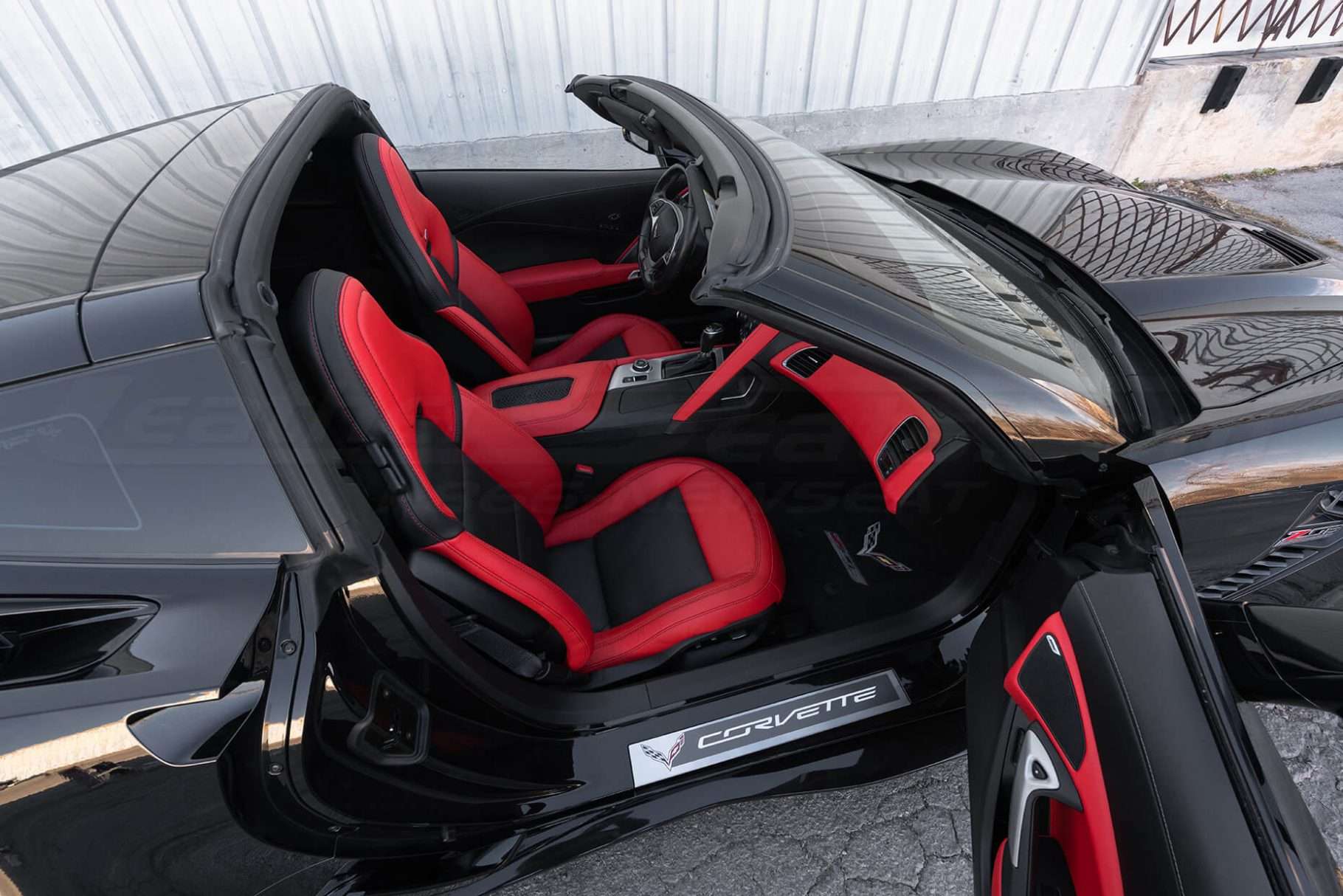C7 corvette convertible top view of passenger side leather interior upholstery