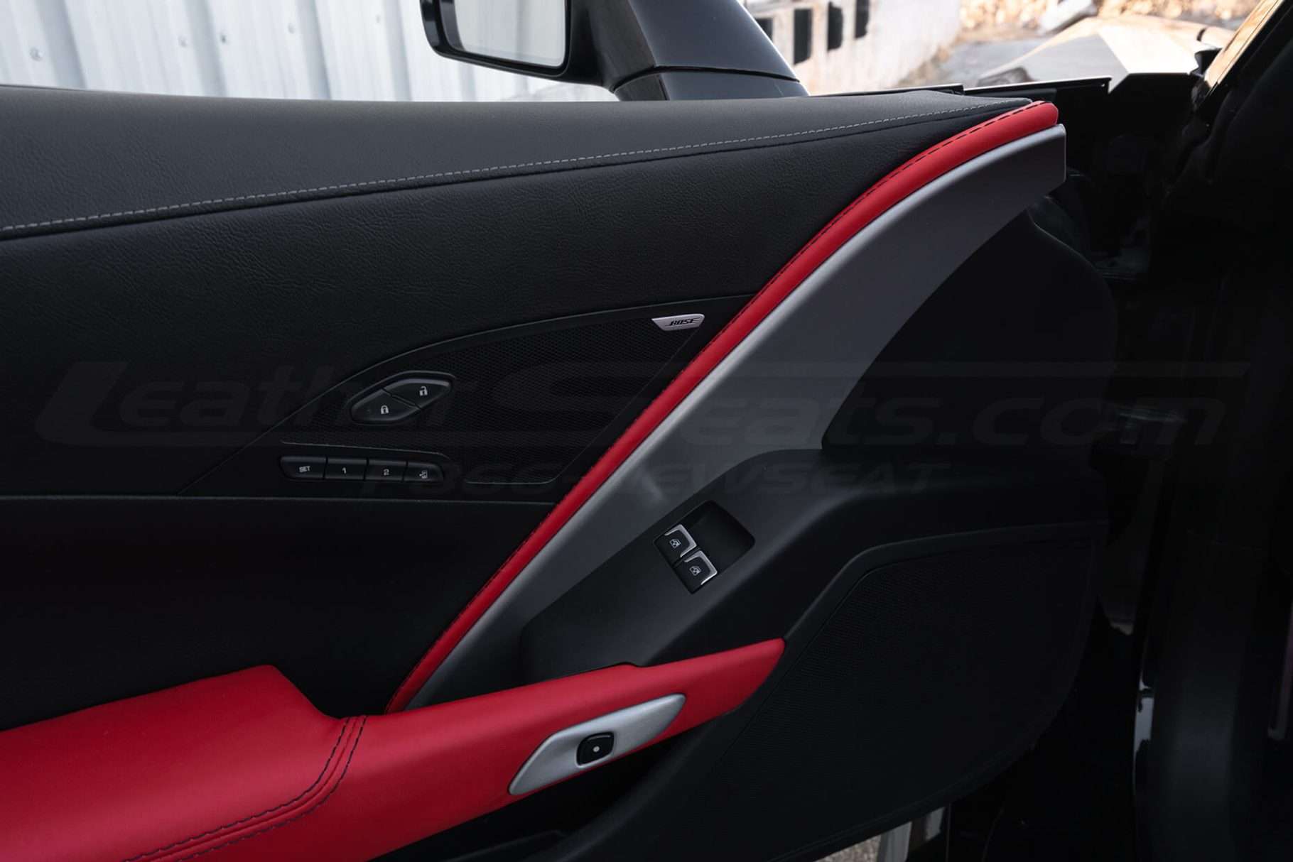 C7 corvette driver door leather trim piece upholstery wide view