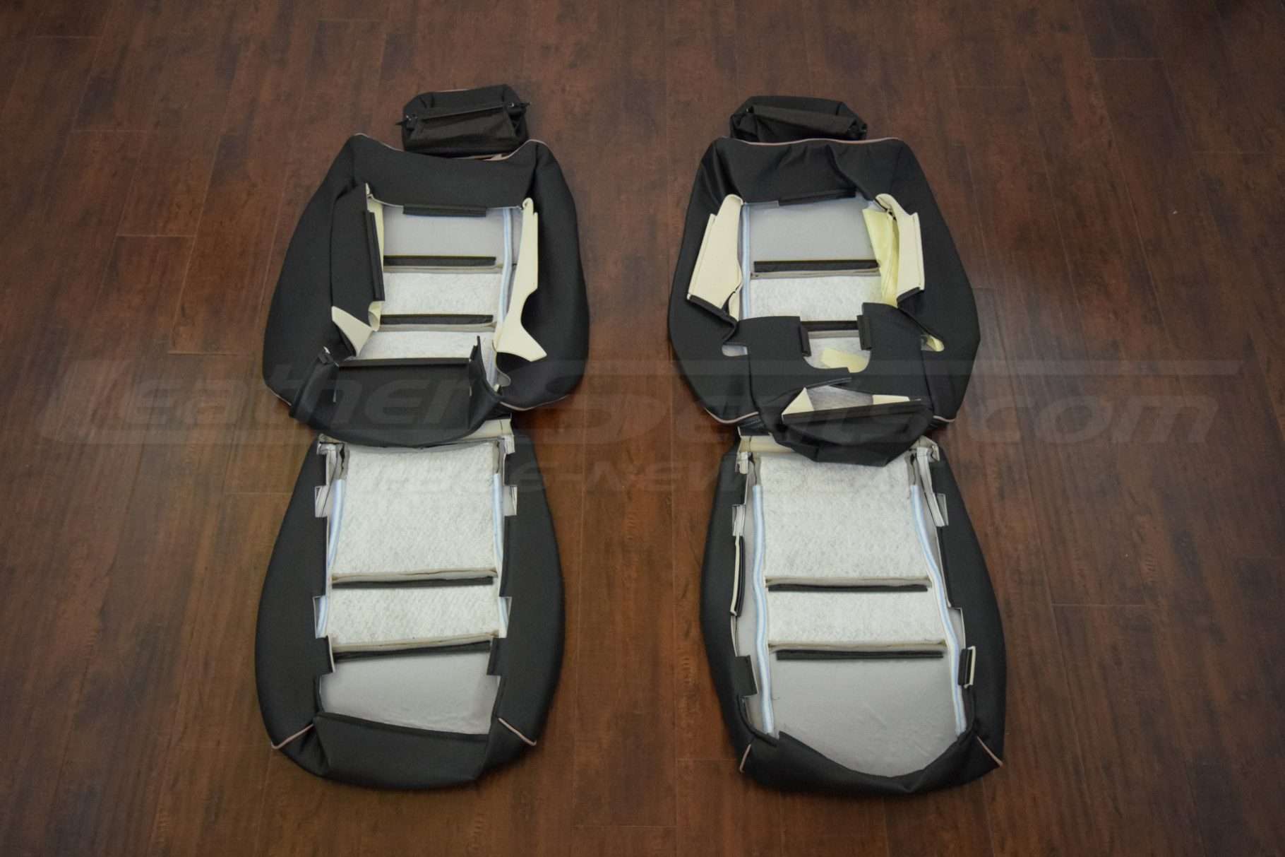 Back view of front seat leather upholstery kit