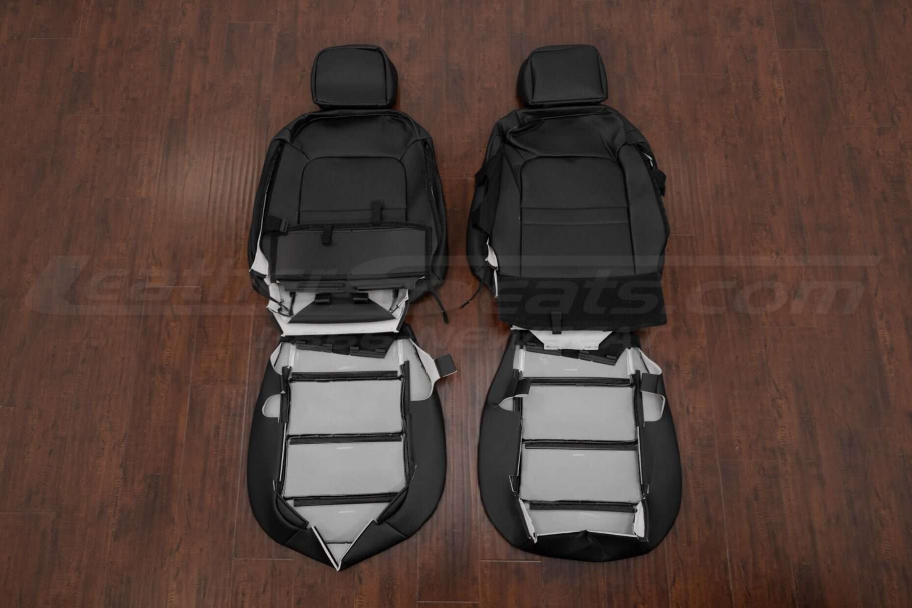 Back view of front seat leather upholstery