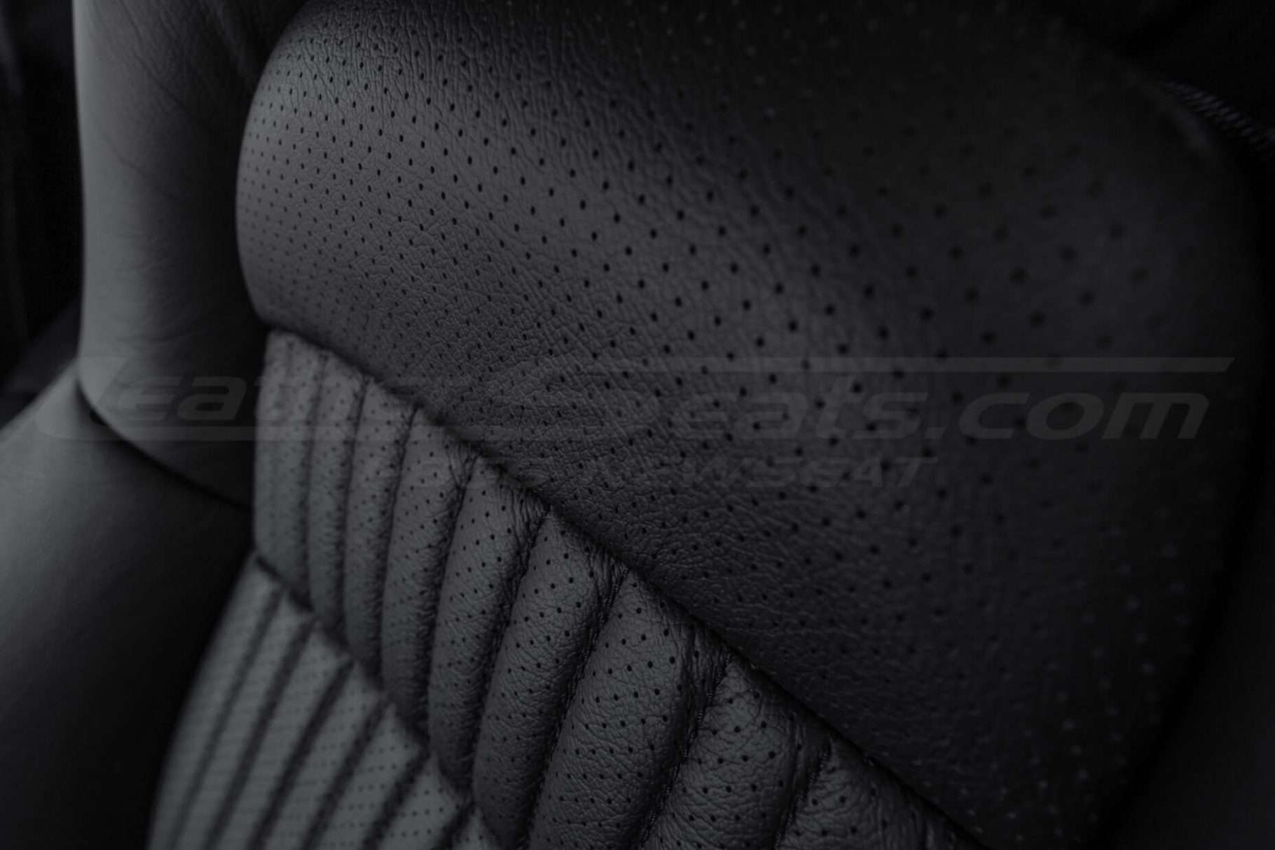 Perforated Inserts on black leather - close-up
