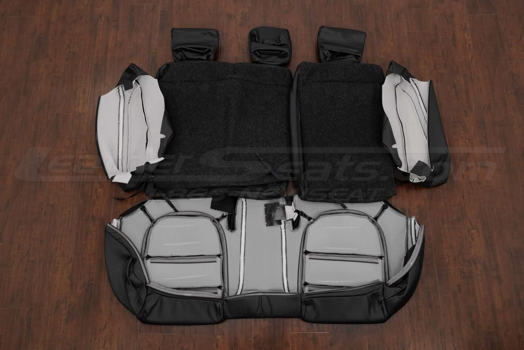 Back view of rear seat upholstery with bolsters