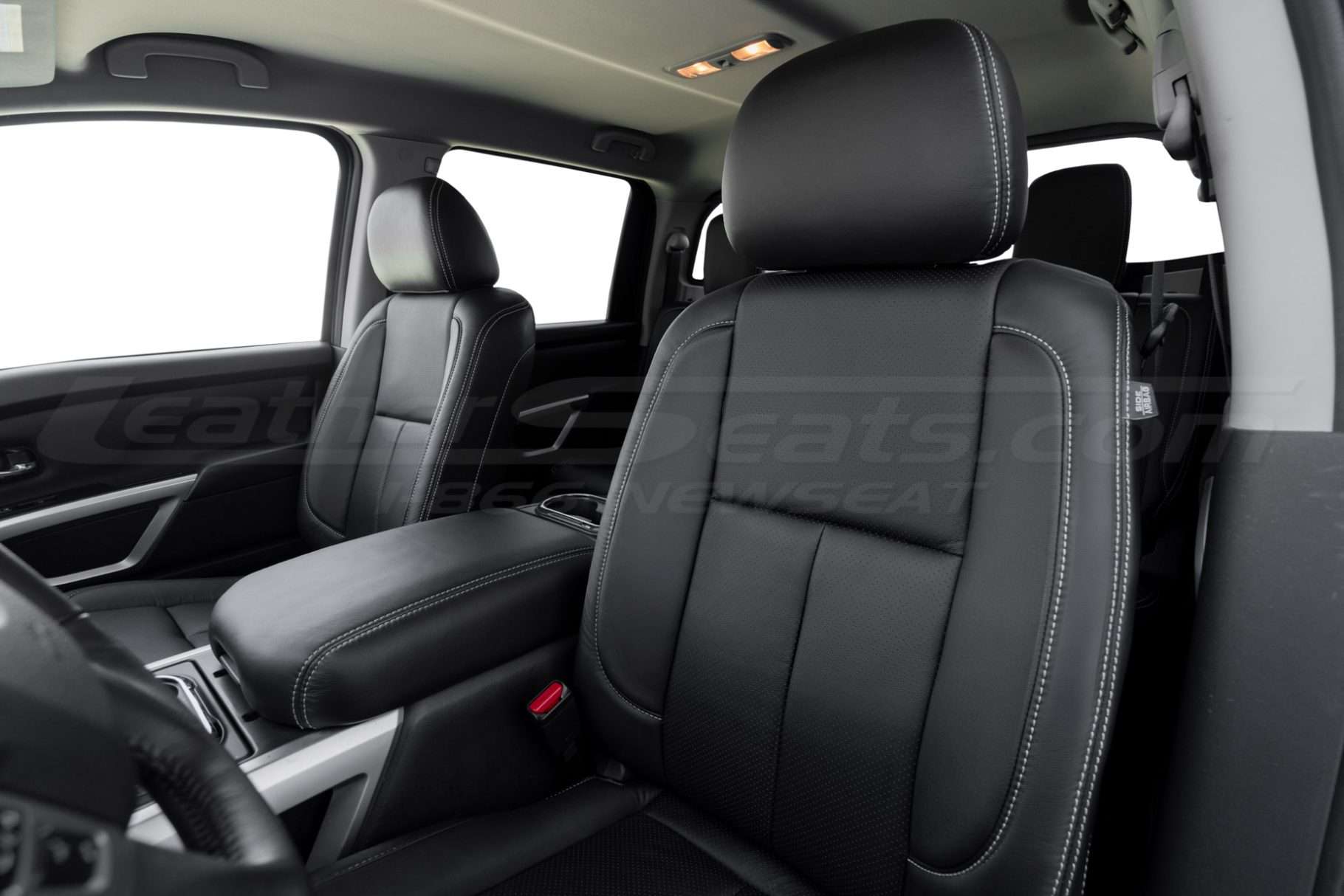 Front backrest & headrest section of nissan titan installed leather kit