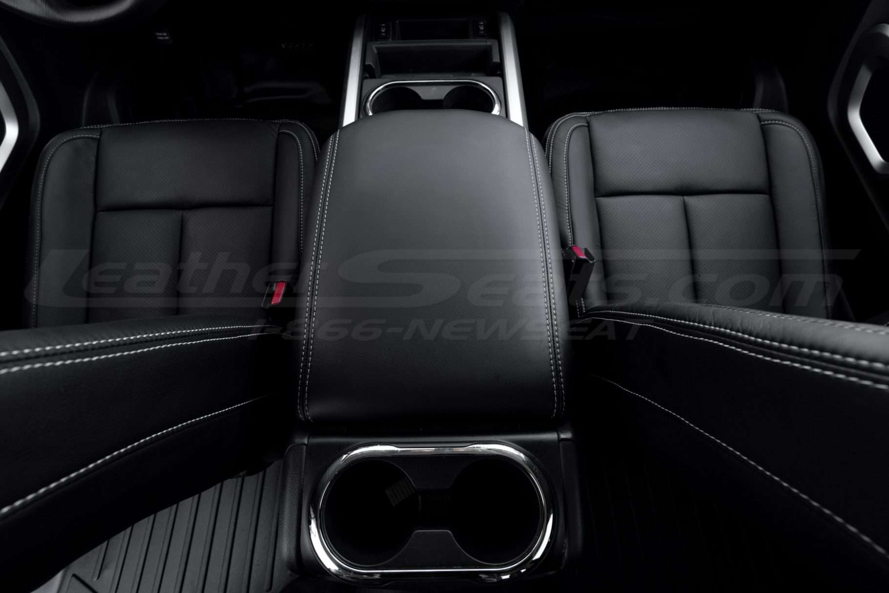 Back view of leather console lid cover for nissan titan