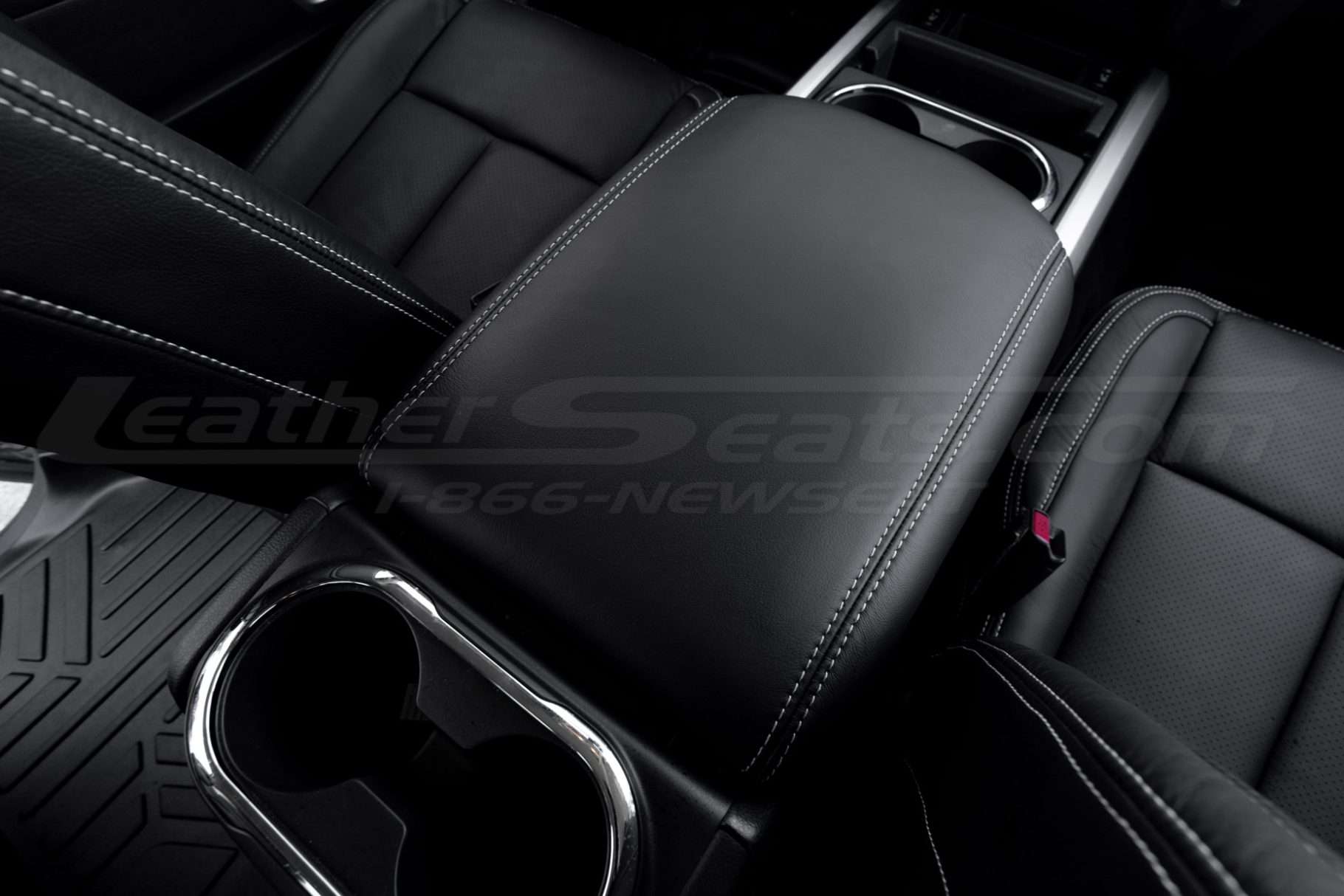 Back side view of leather console lid cover