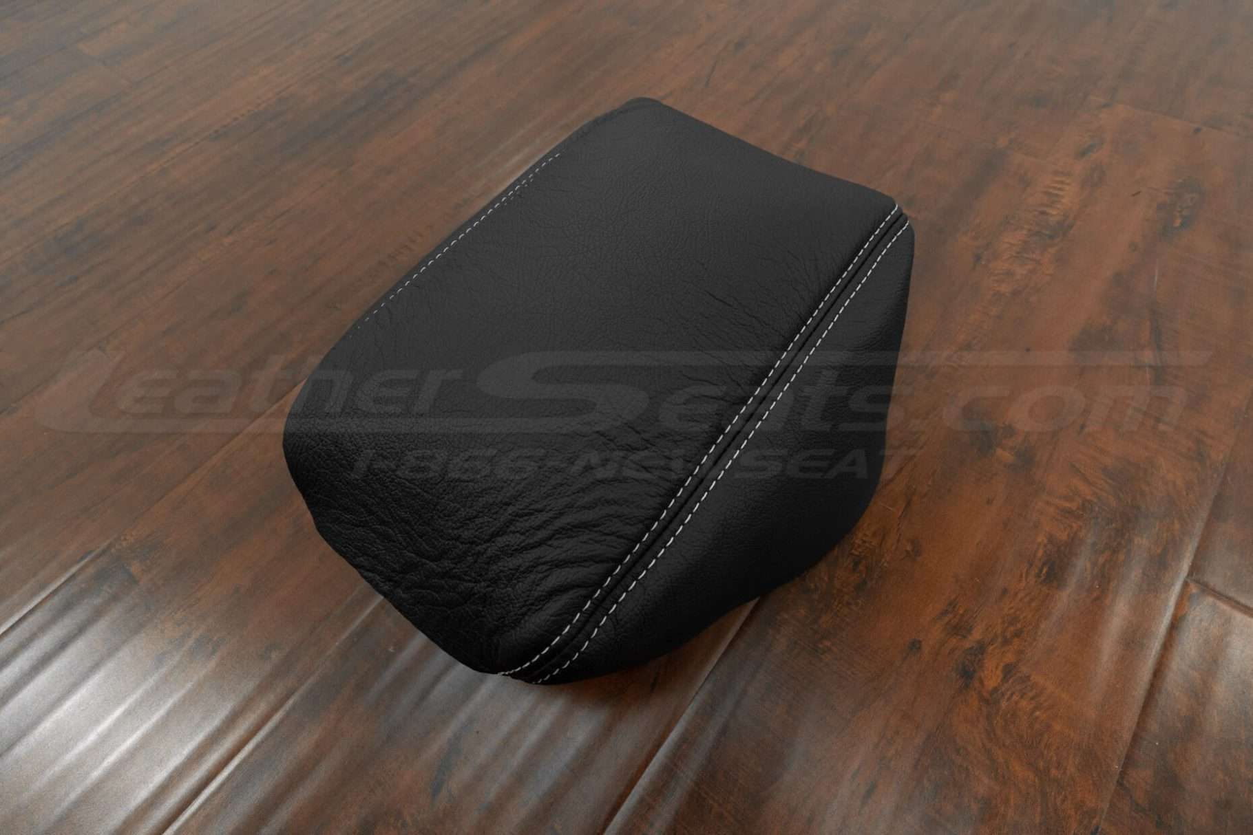 Low angle side view of leather console lid upholstery