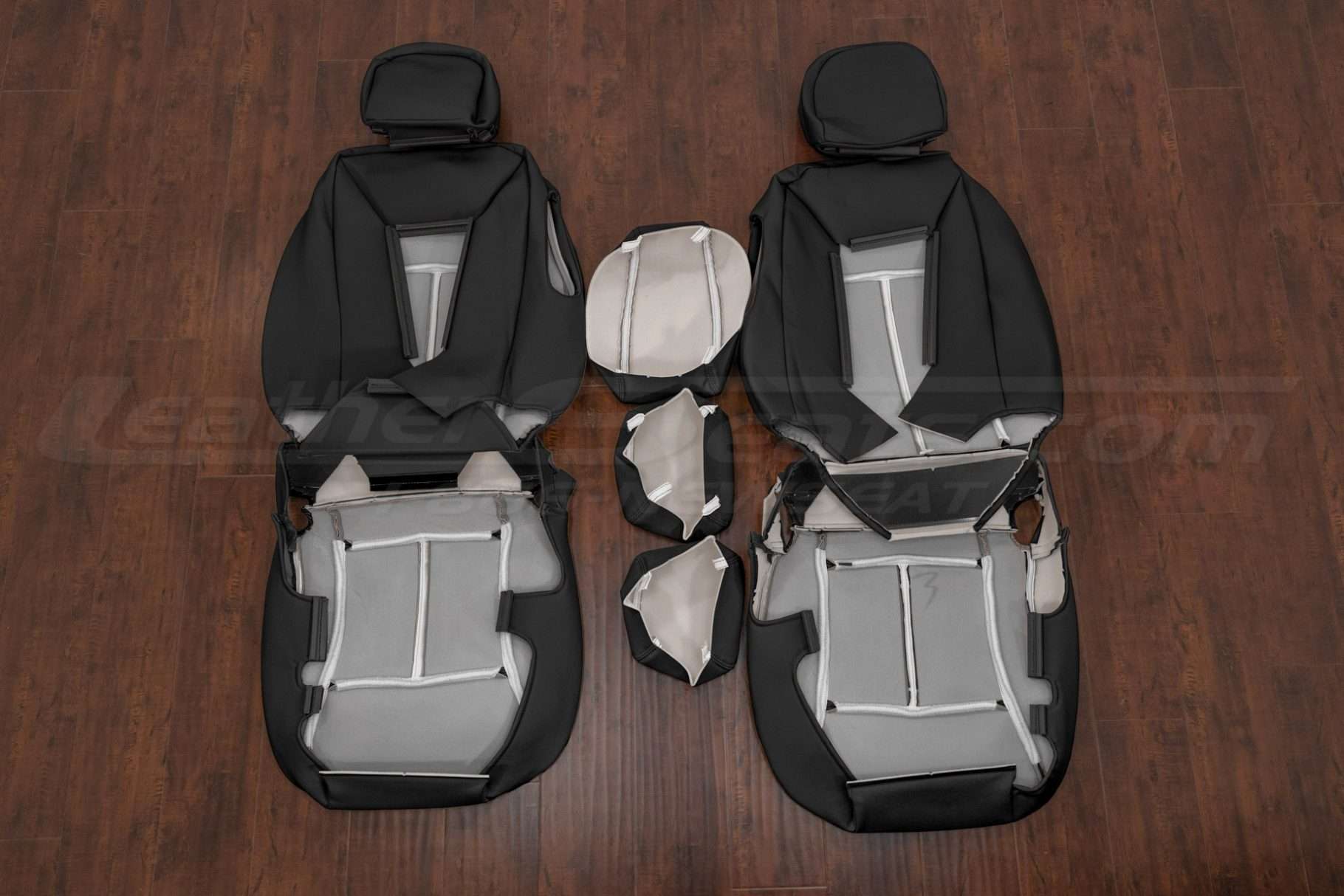 Back view of front seat and console upholstery