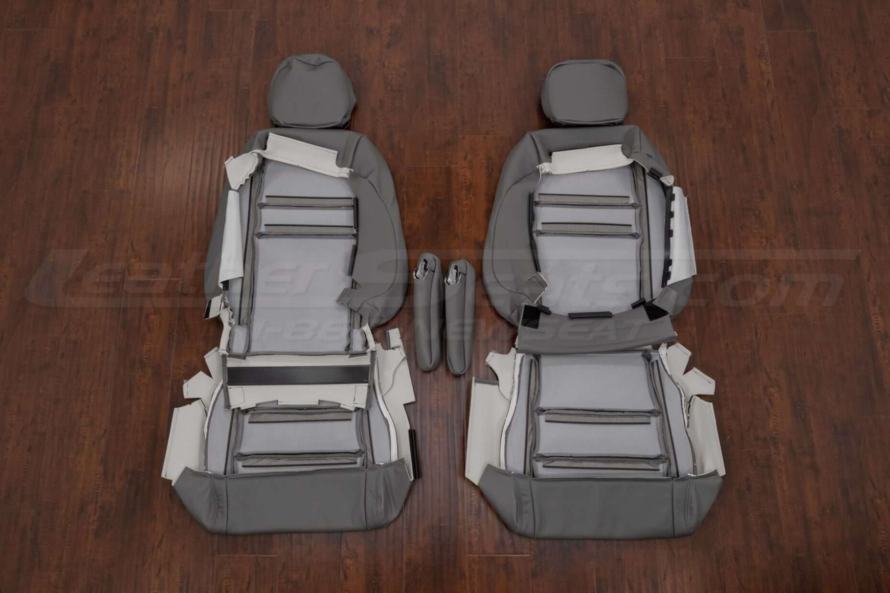 Front seat upholstery and armrests flipped