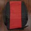 Black leather backrest with red perforated suded body sections