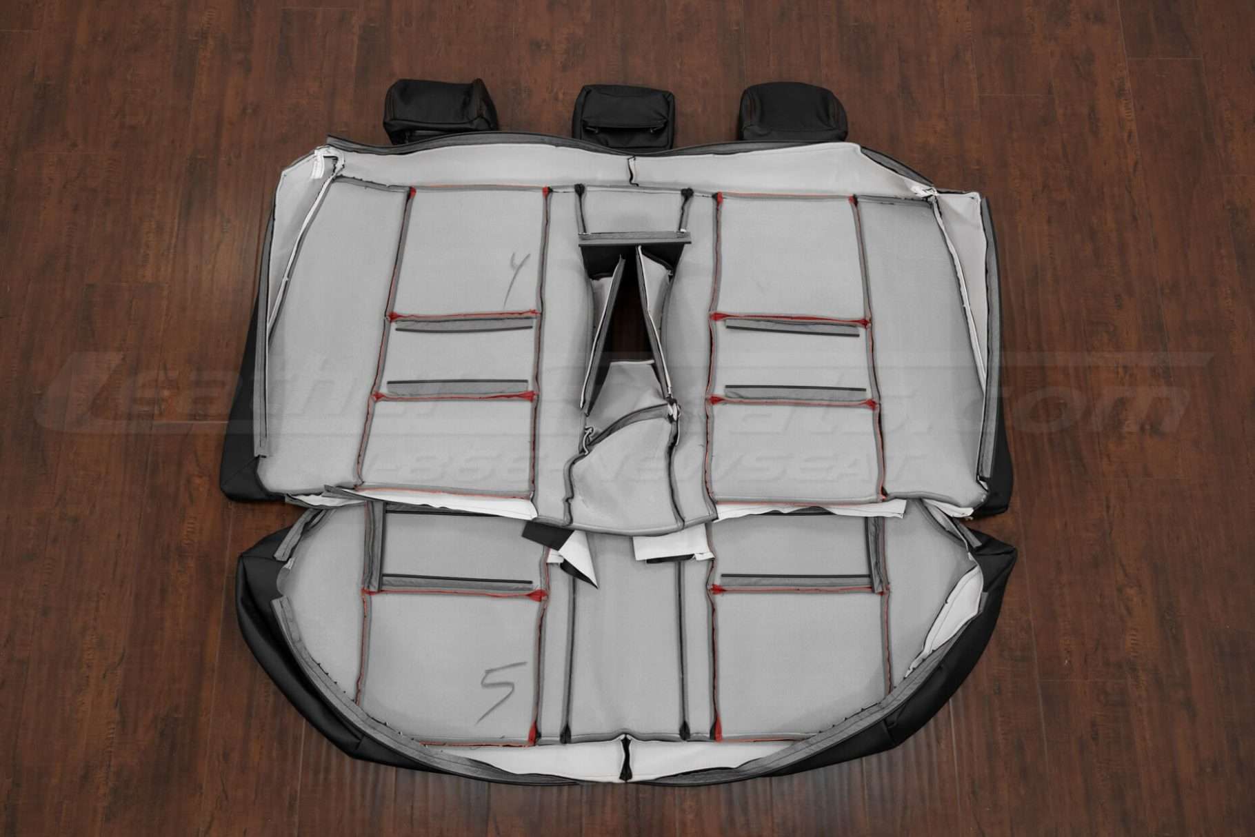 Flipped side of rear seat leather upholstery